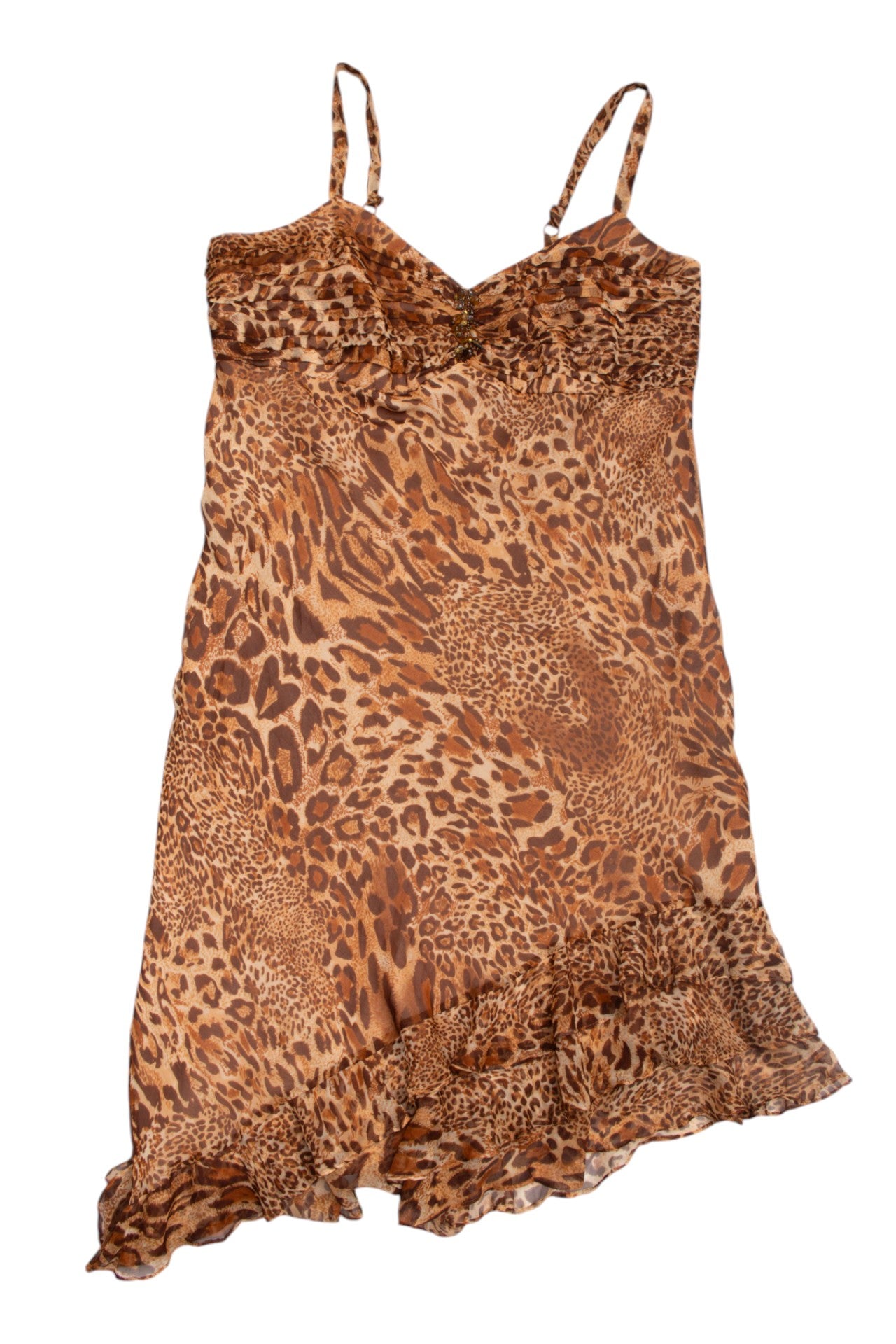 #140 Y2K I.C.E Silk Leopard sheer asym midi | c. 153 | Size 18