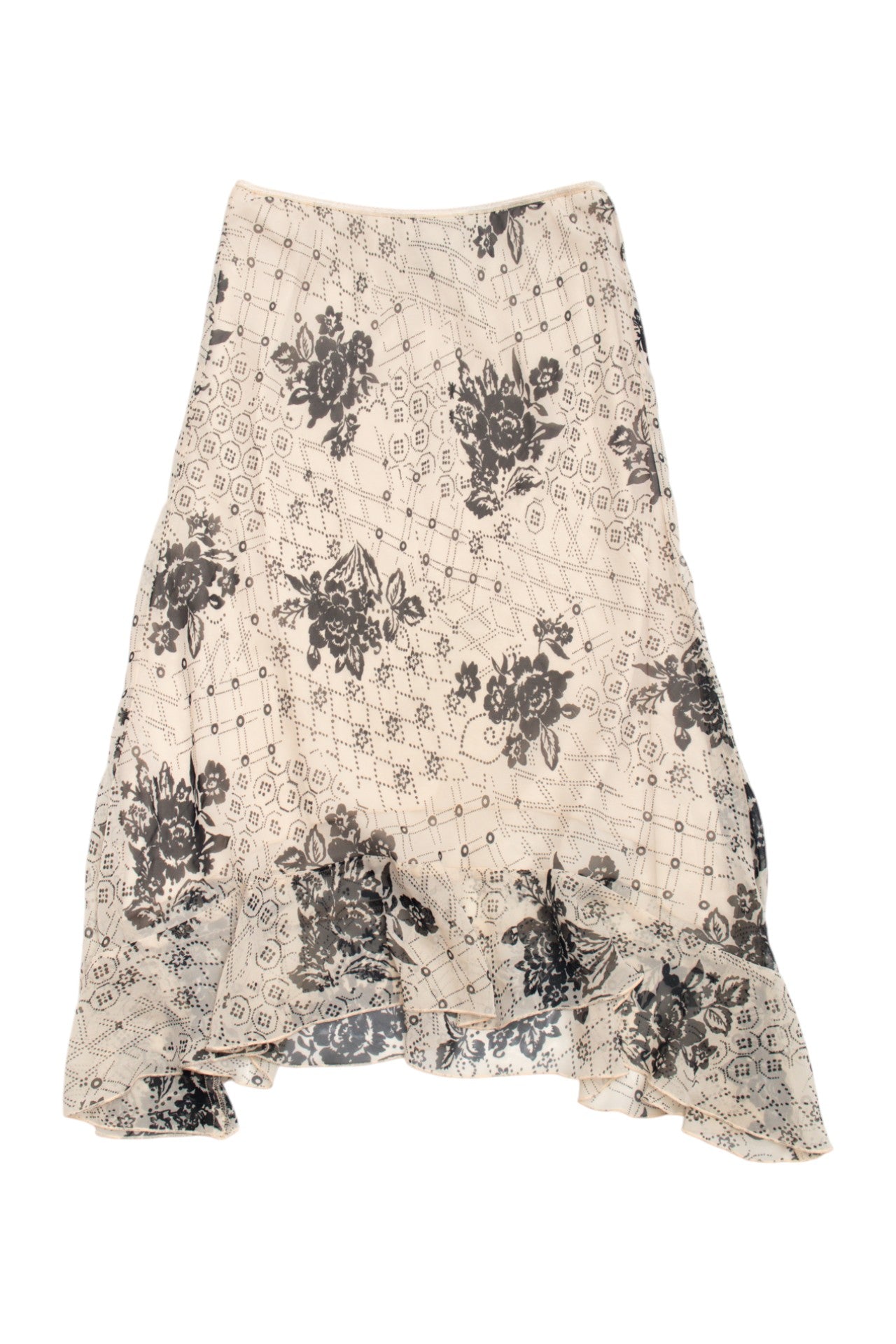 #160 Sheer lined beige pattern midi | c. 153 | Size 10