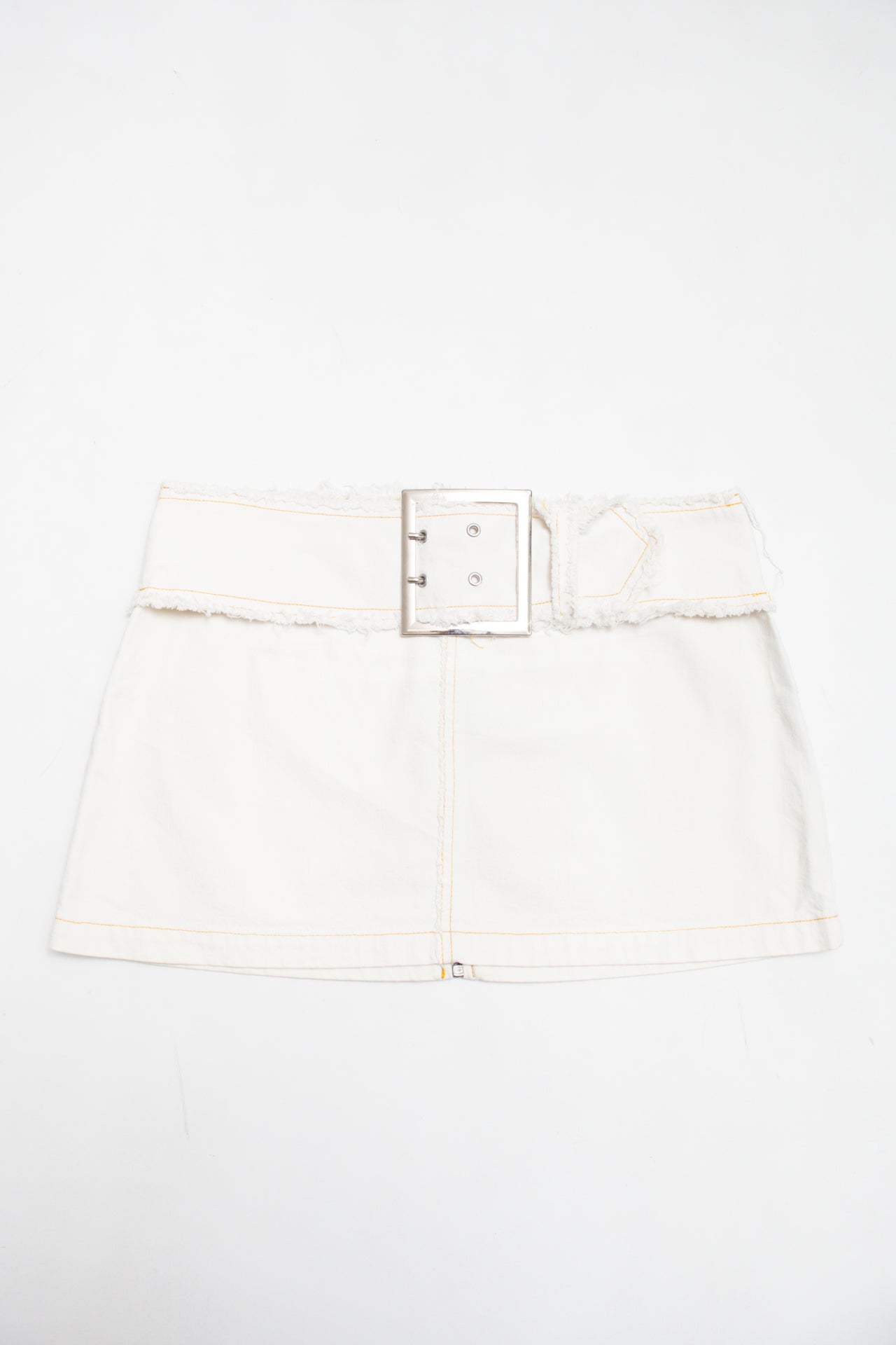 #29 Indian Rose white buckle denim mini skirt | c. 160 | size 8