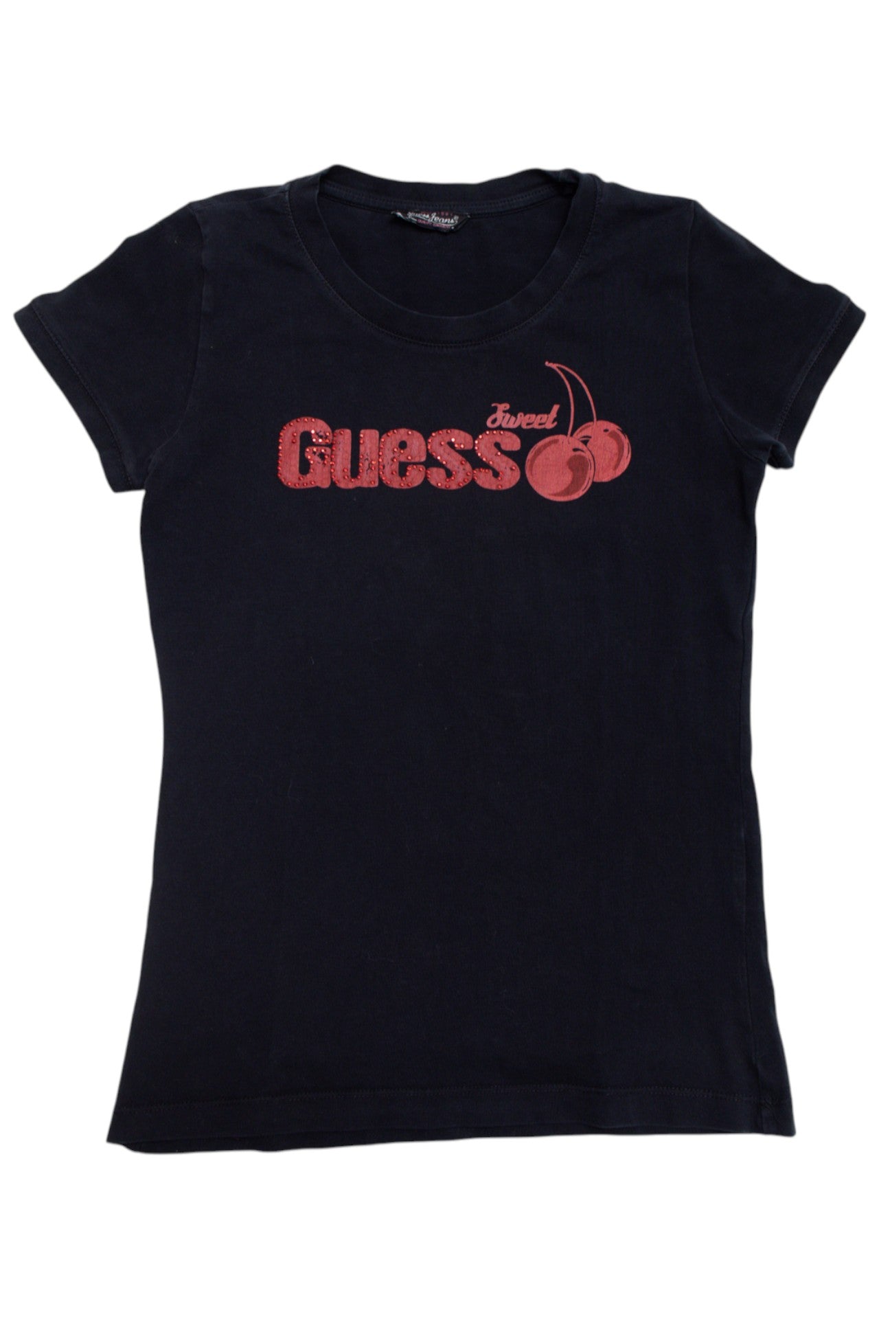 #101 Guess sweet cherry rhinestone black tee | c. 160 | size 8