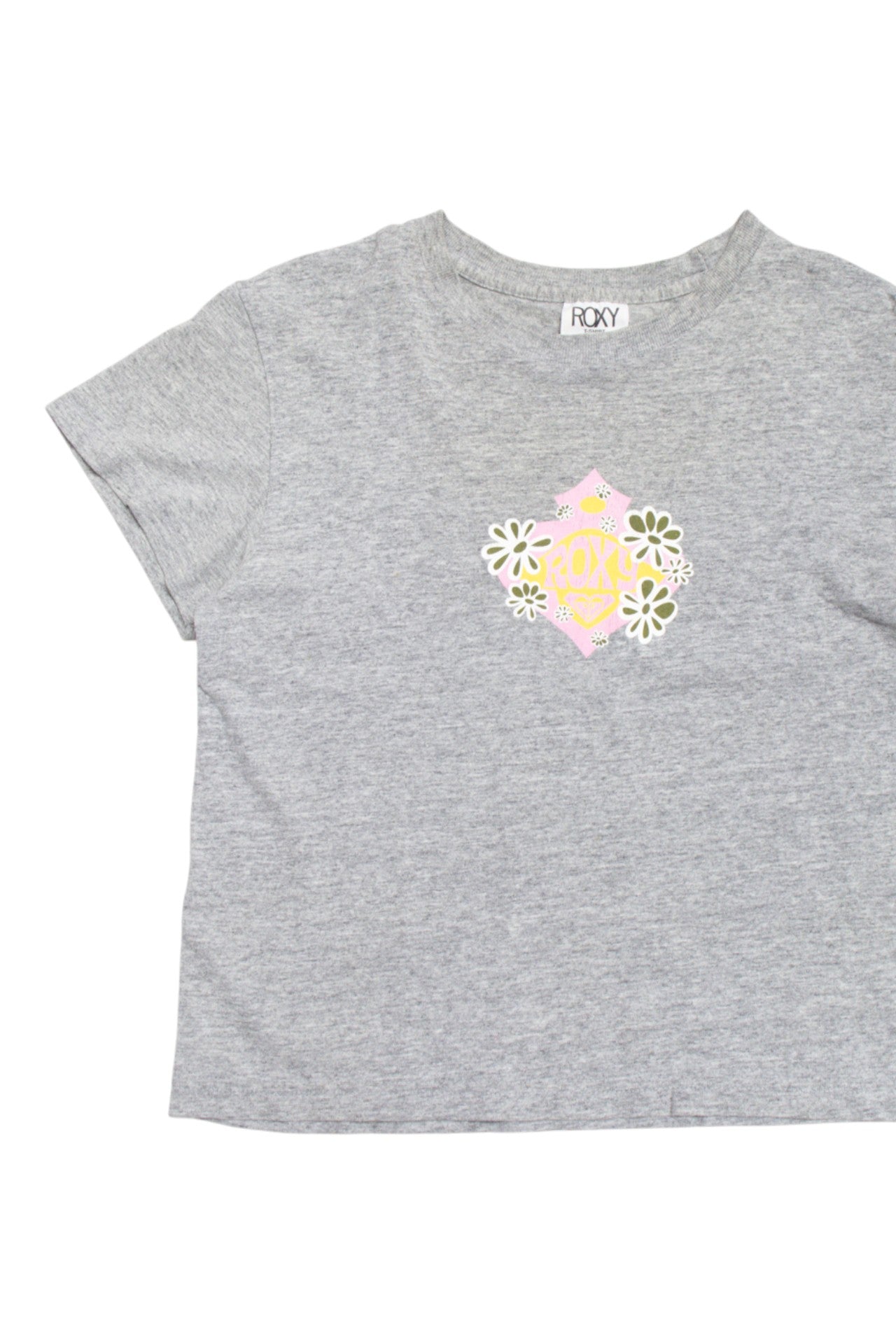 #112 Roxy USA made *grey floral tee | c. 160 | size 8