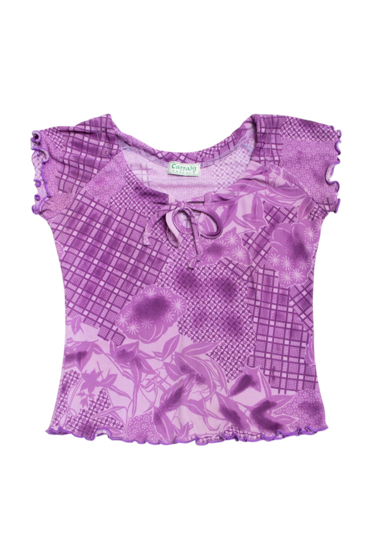 #129 purple floral patterned lettuce trim top | c. 160 | size 10