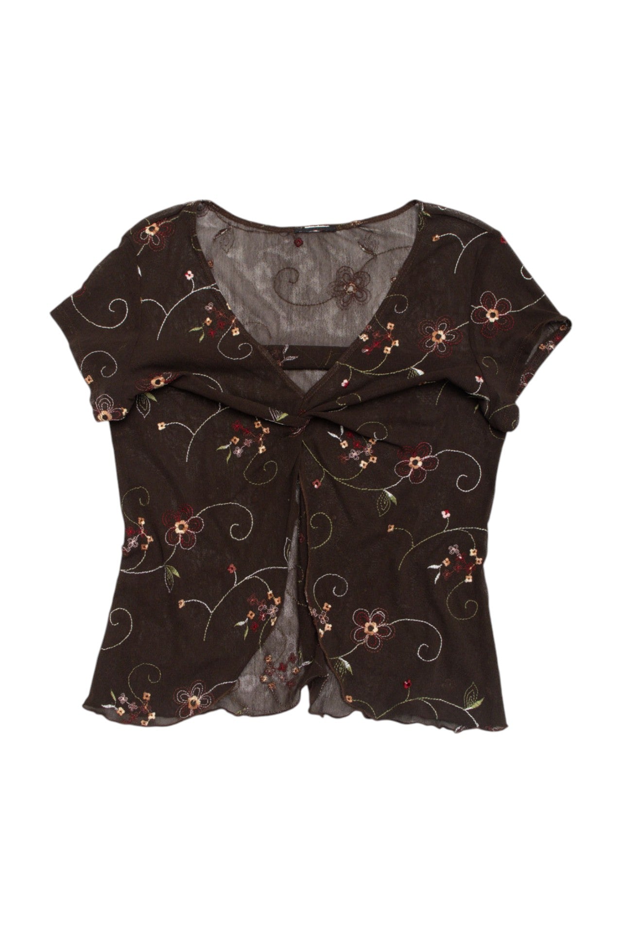 #47 Brown Mesh Floral Top |C.154 | Size 10/12