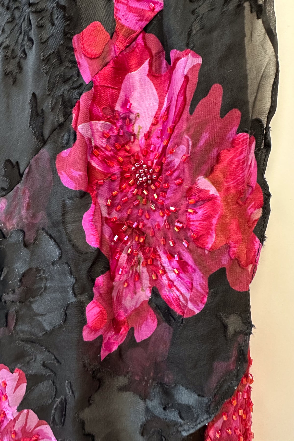 #157 Floral Beaded Gown Black | c. 208 | Size 8