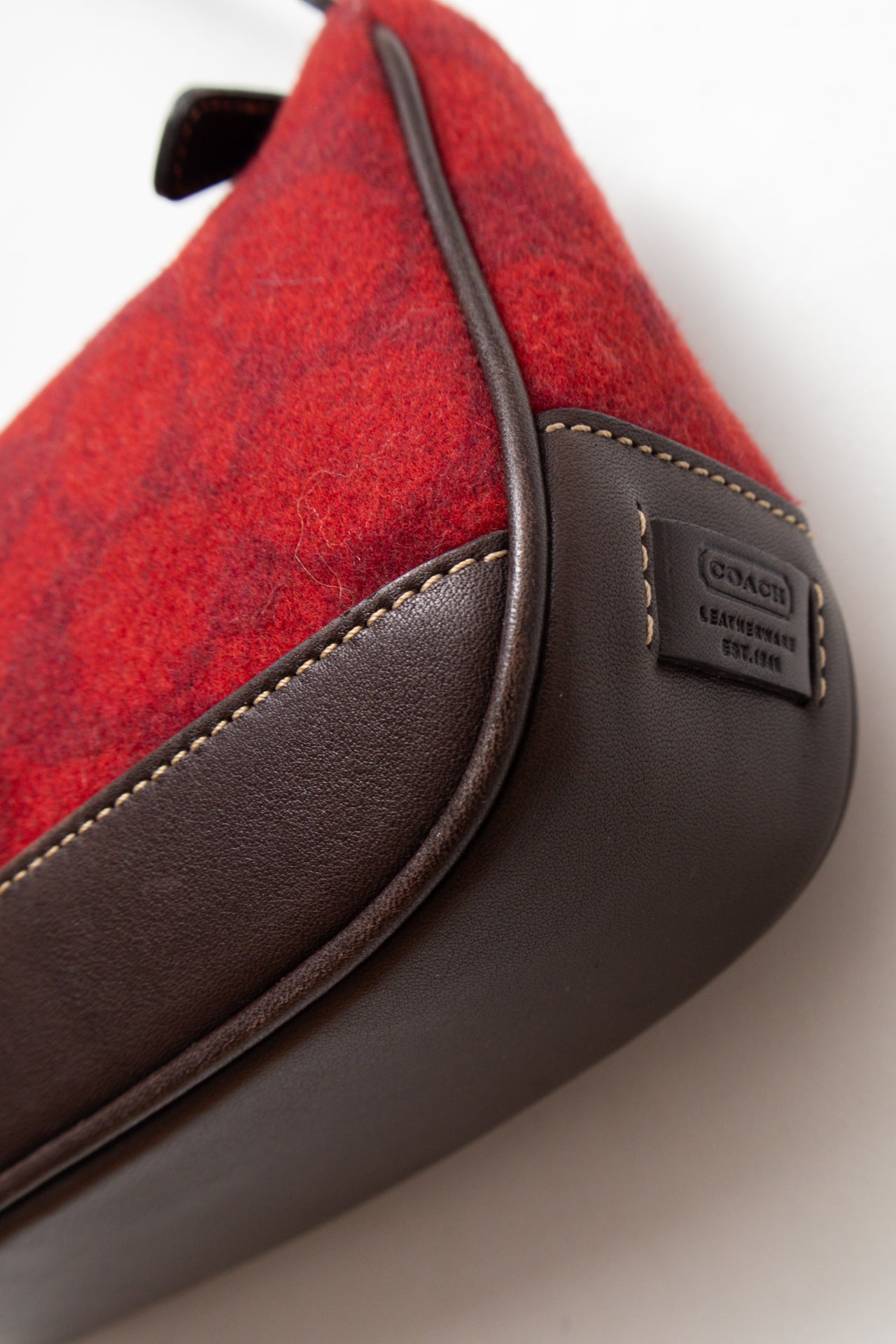 #245 Coach monogram maroon wool/leather demi bag | c. 160