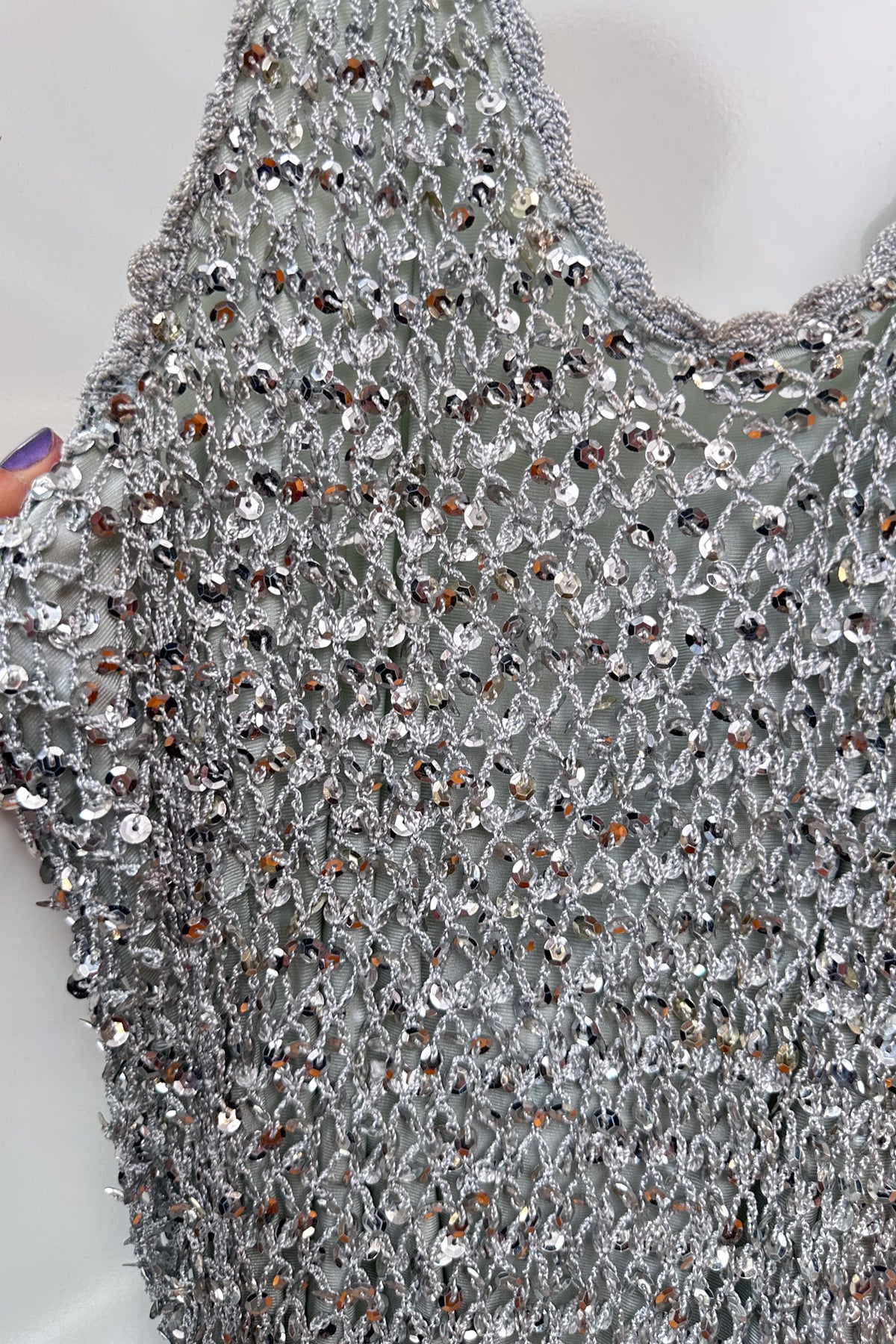 #174 Crotchet Dress Silver | c. 208 | Size 6