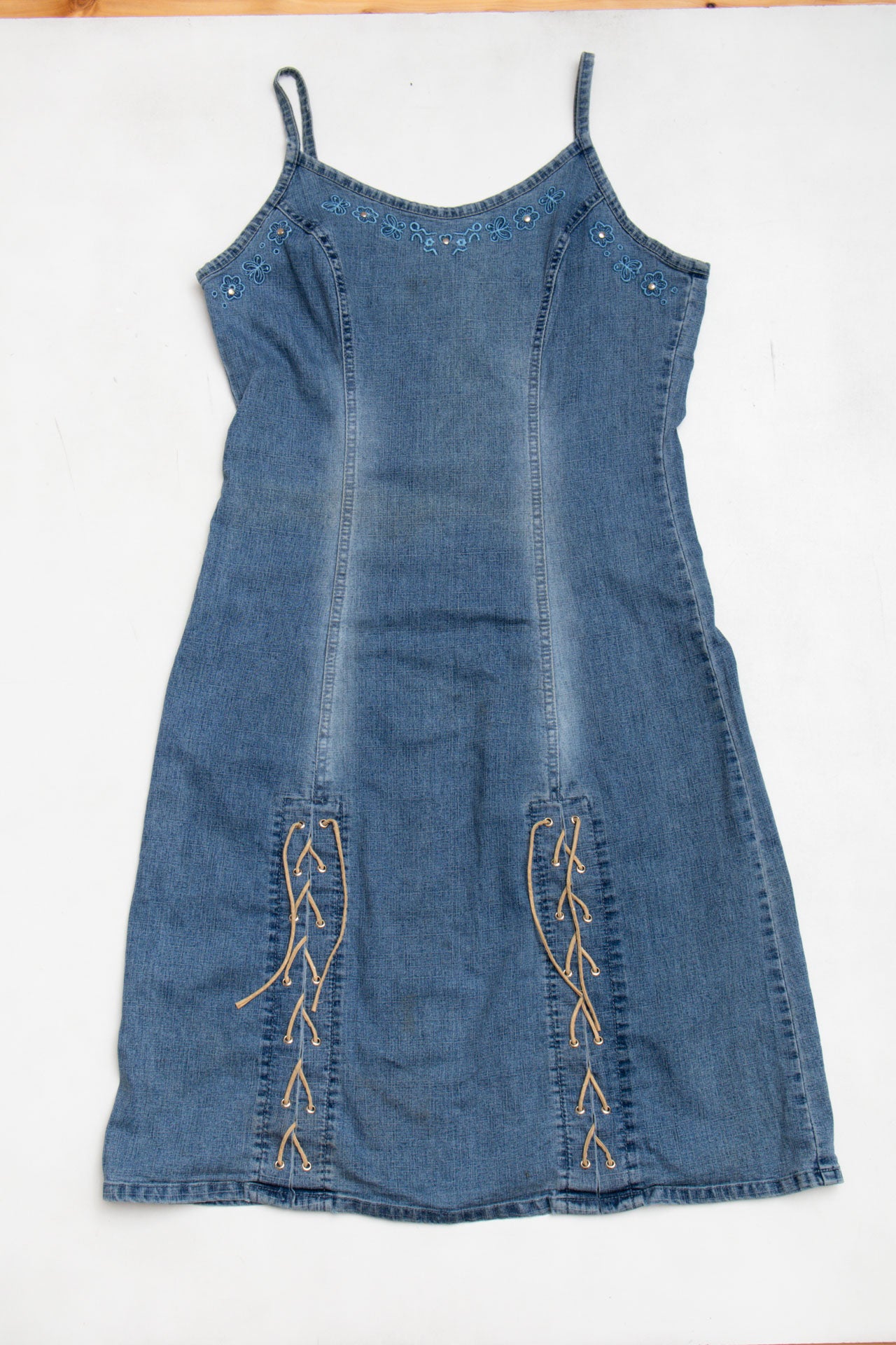 #81 Embroidered Lace Detailed Denim Dress | C.146 | Size 12