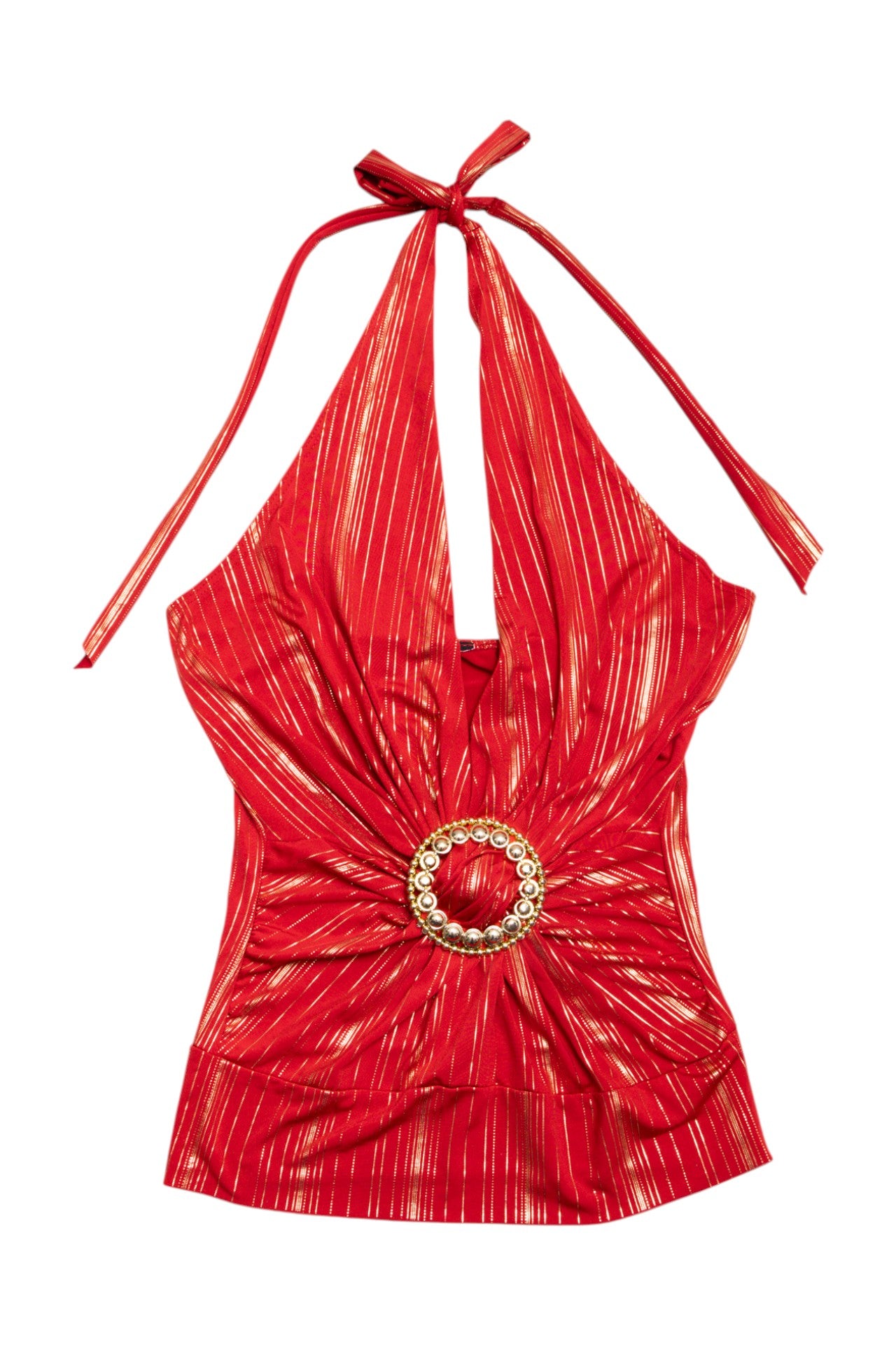 #15 red/gold ring detail halter top | c. 161 | size 8