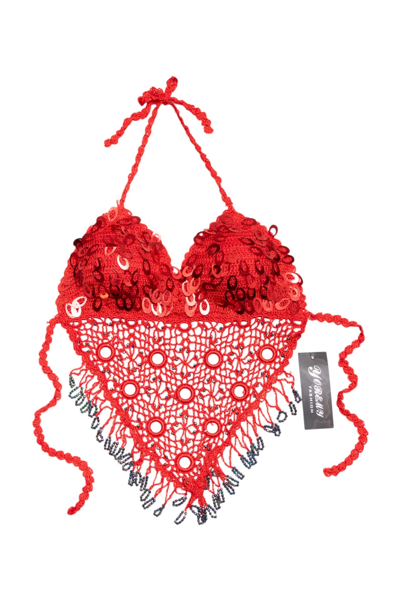 #16 red beaded crochet festival top | c. 161 | size 8/10