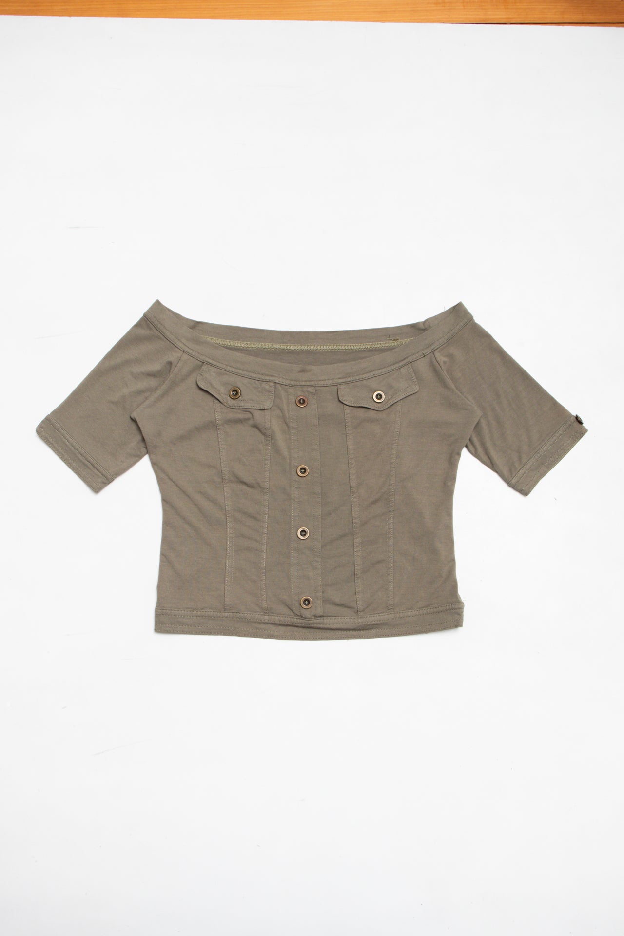 #25 khaki paneled buttoned top | c. 161 | size 8