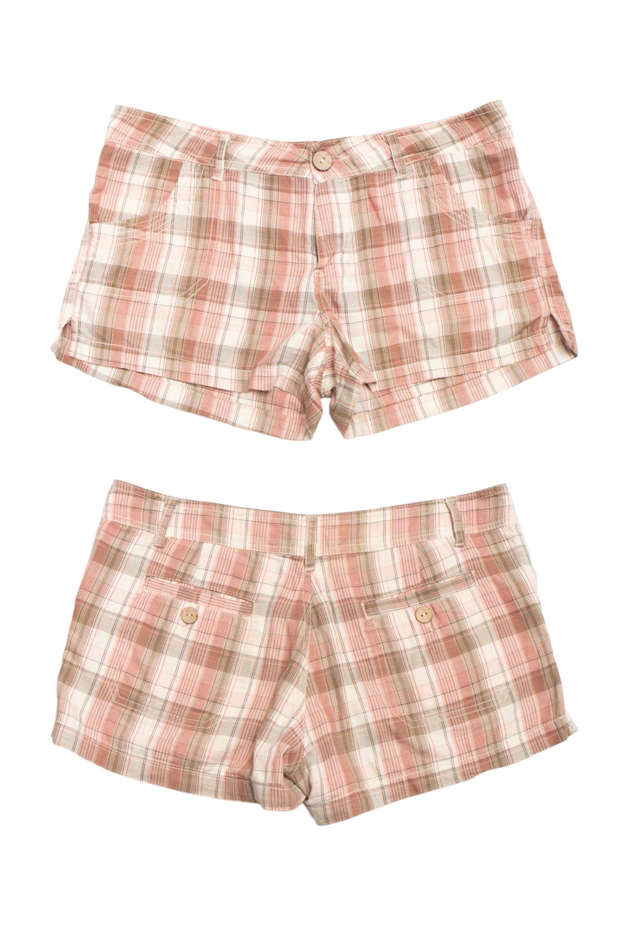 #42 pink/brown plaid mini shorts | c. 161 | size 10