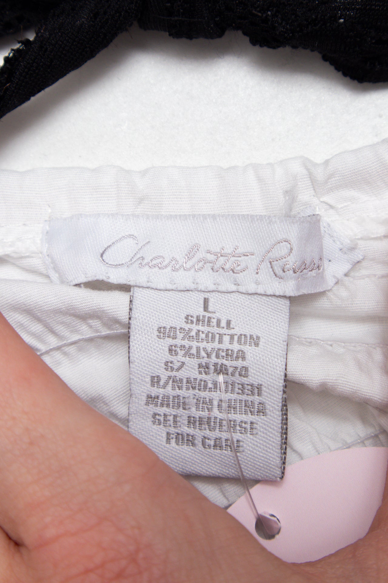 #84 Charlotte Russe white/black corset top | c. 161 | size 8