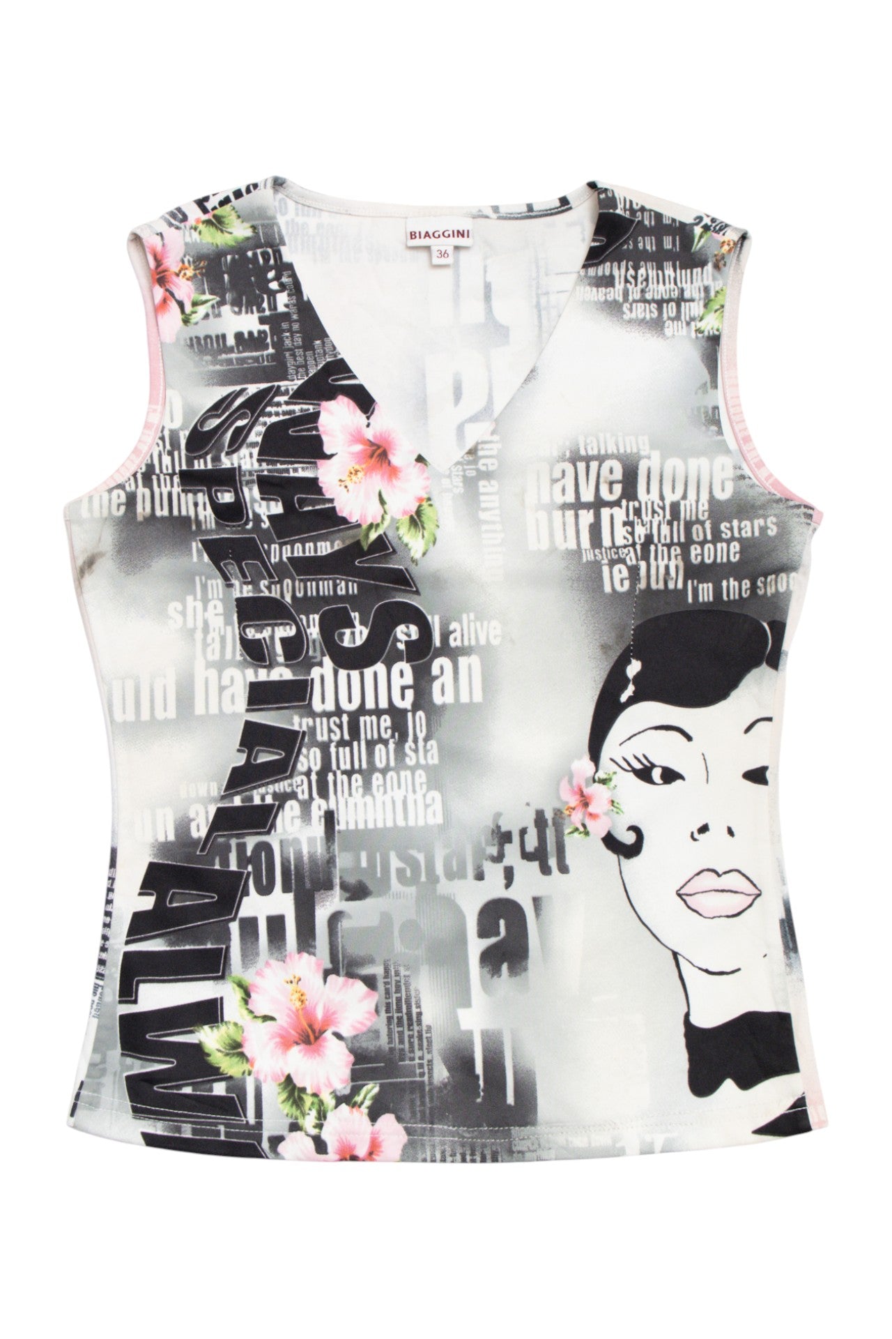 #86 Biaggini text print tank | c. 161 | size 10