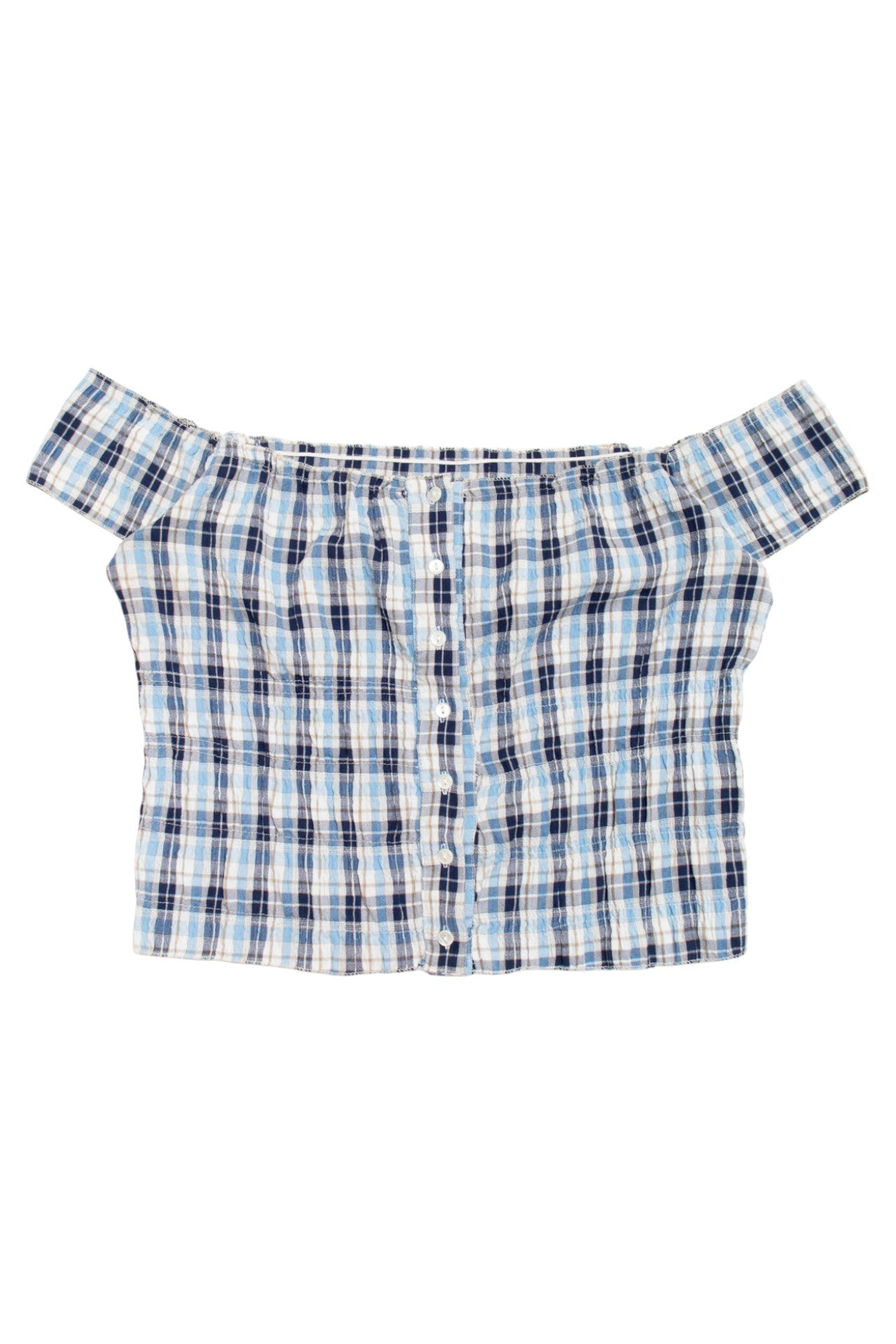 #118 Off Shoulder plaid button up top  | c. 161 | size 12