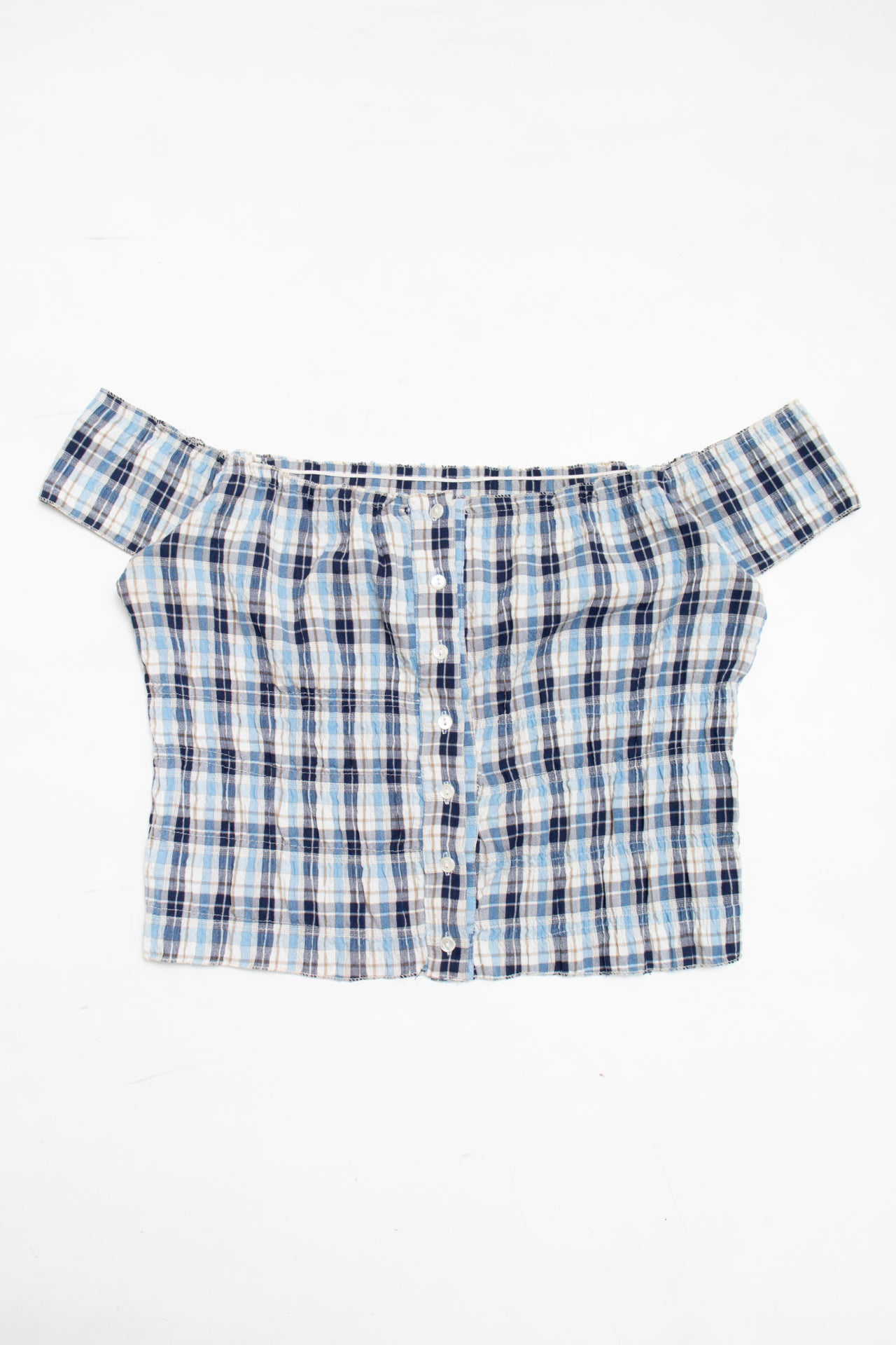 #118 Off Shoulder plaid button up top  | c. 161 | size 12