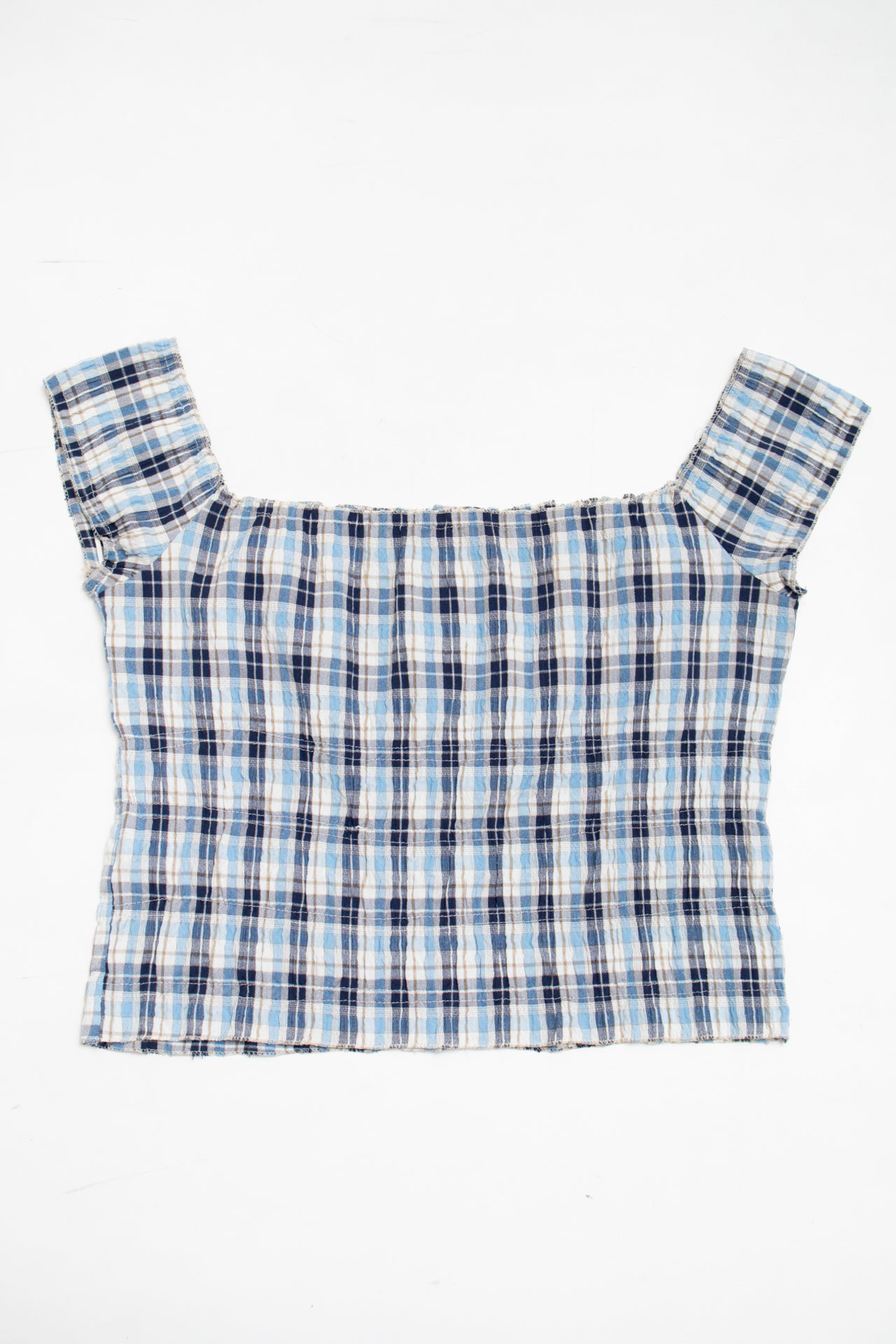 #118 Off Shoulder plaid button up top  | c. 161 | size 12