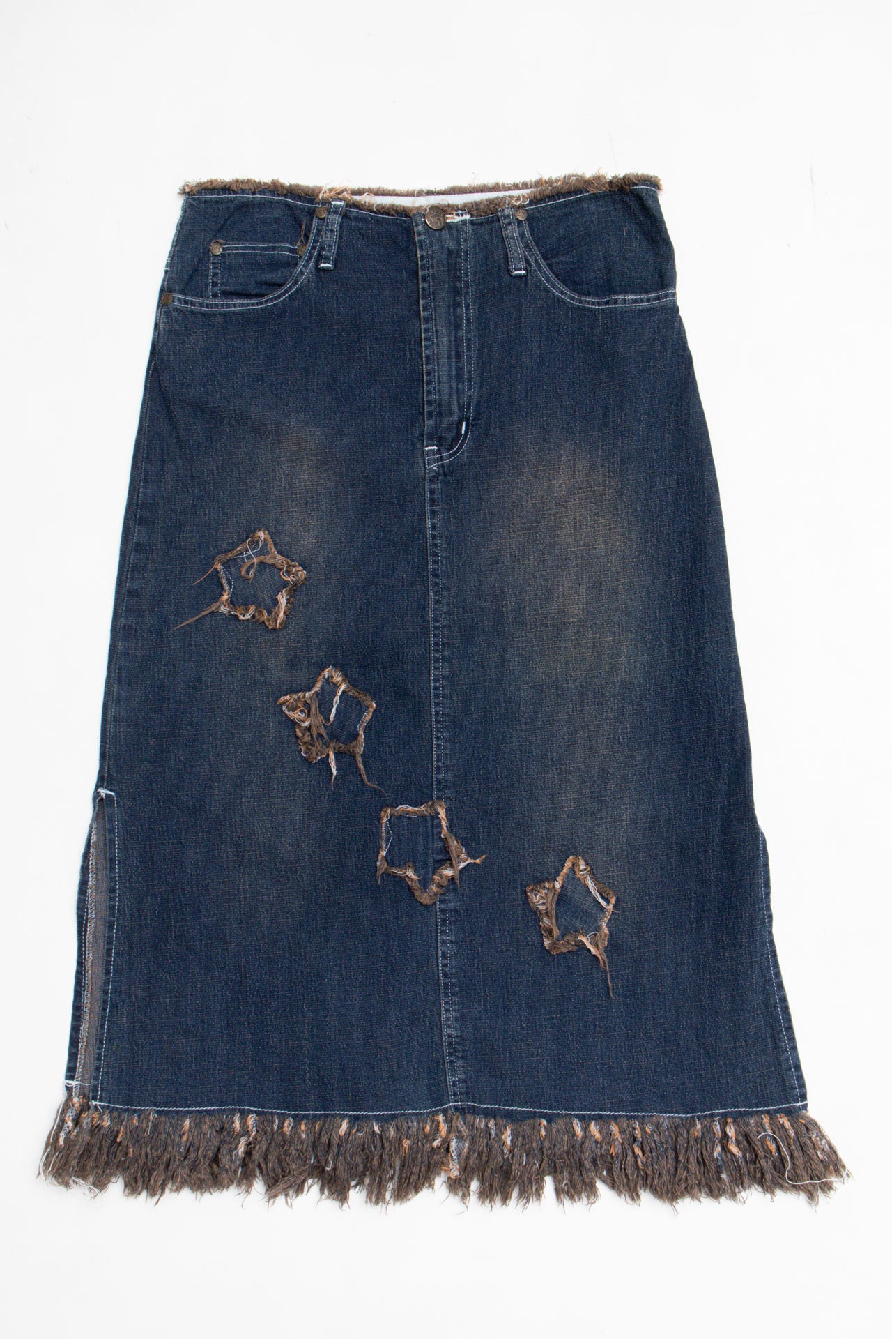 #70 Embroidered Denim Maxi Skirt| C.147 | Size 6