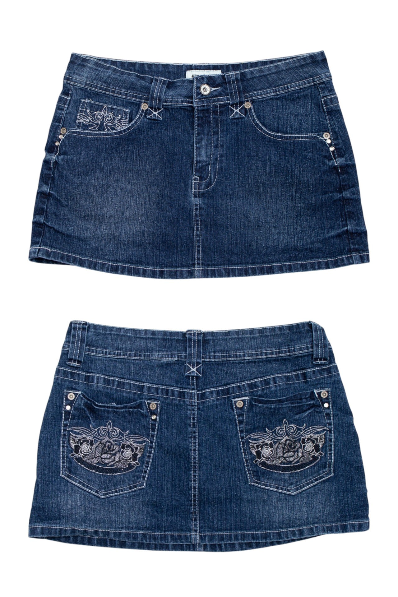 #178 Hot Bottoms embroidered denim mini skirts | c. 161 | size 8