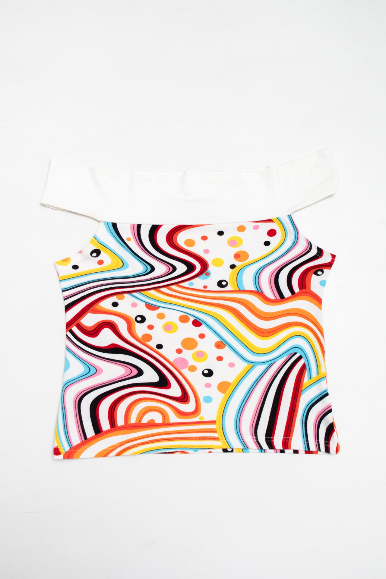 #196 Clock House swirl print off shoulder top | c. 161 | size 8