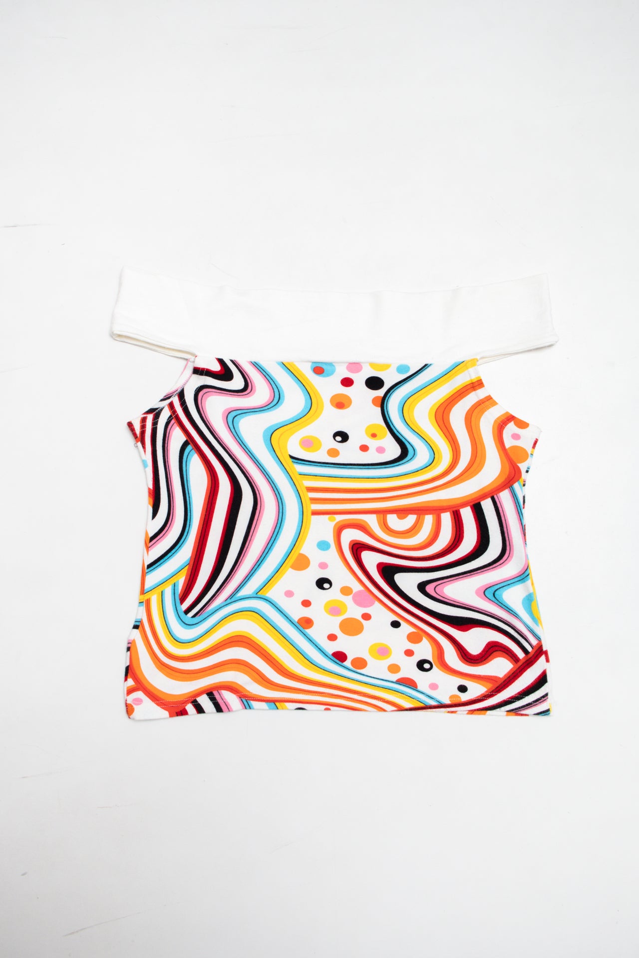 #196 Clock House swirl print off shoulder top | c. 161 | size 8