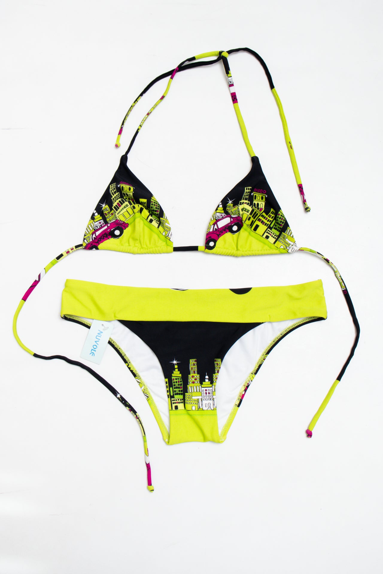 #208 Nuvole city print brat green bikini set | c. 161 | size 8
