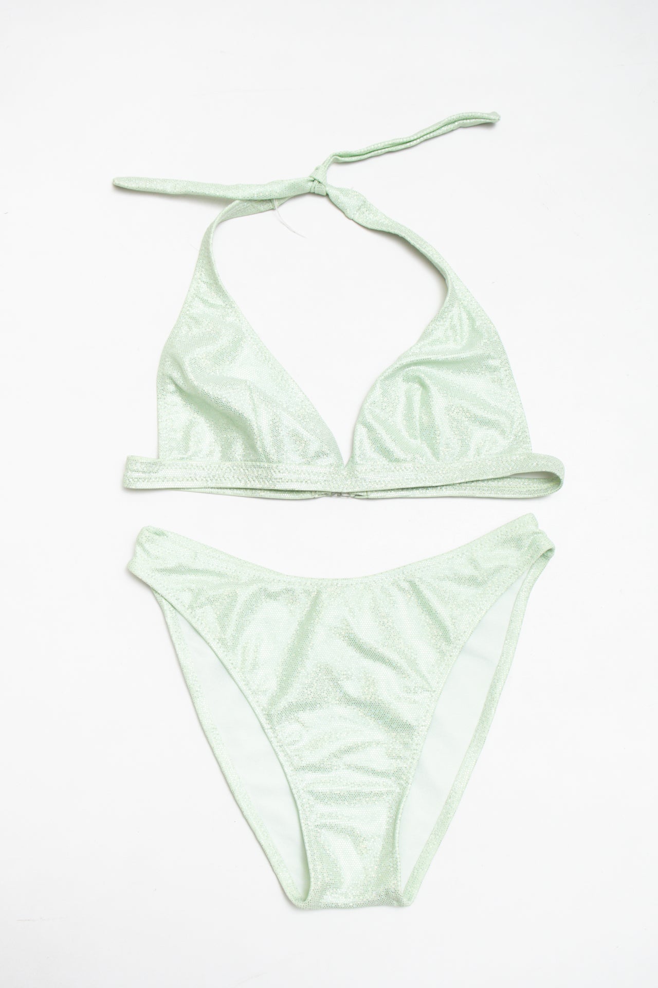 #214 sage green glitter halter | c. 161 | size 10