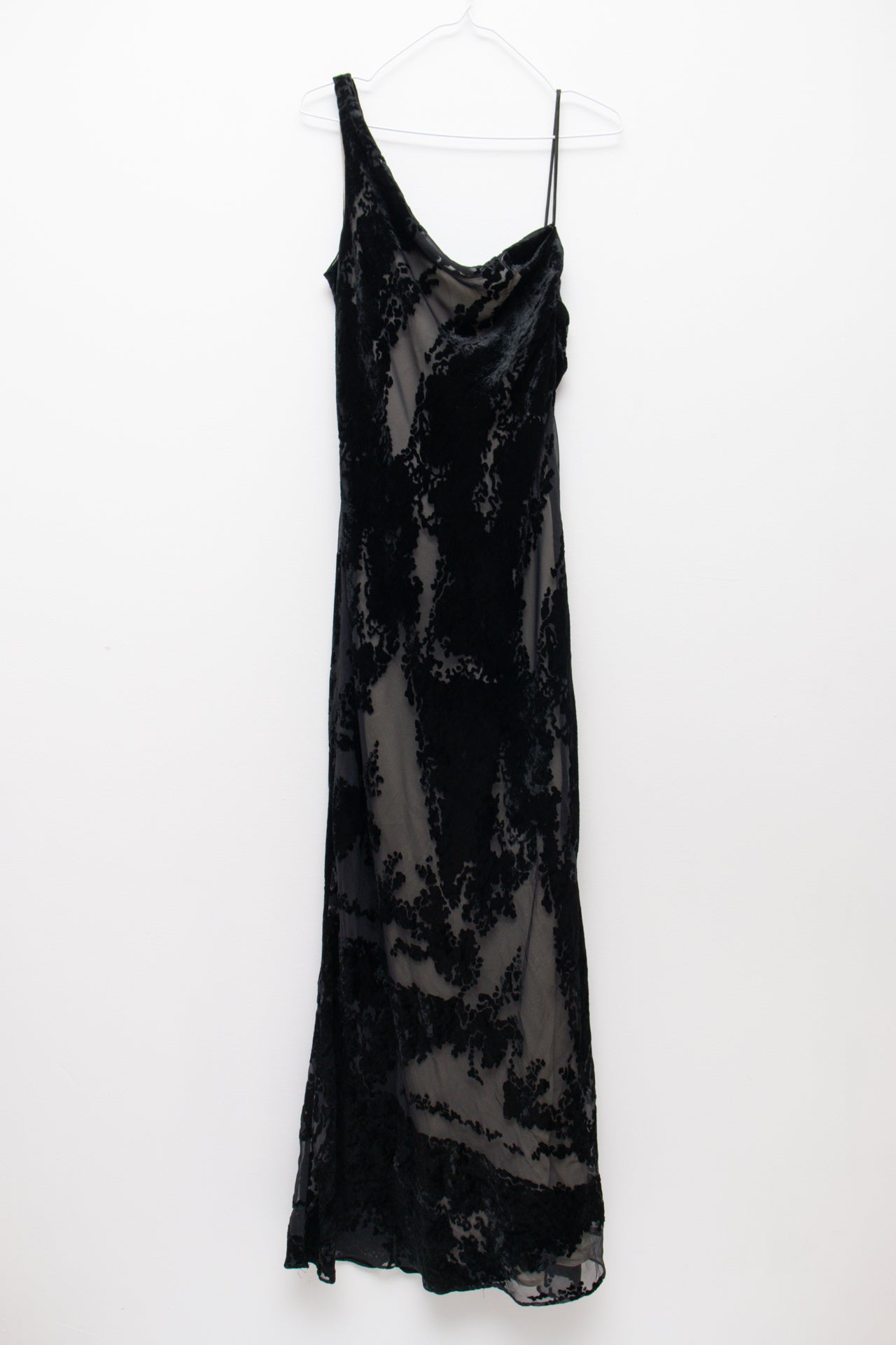 #250 one shoulder lined mesh evening dress | c. 161 | size 12