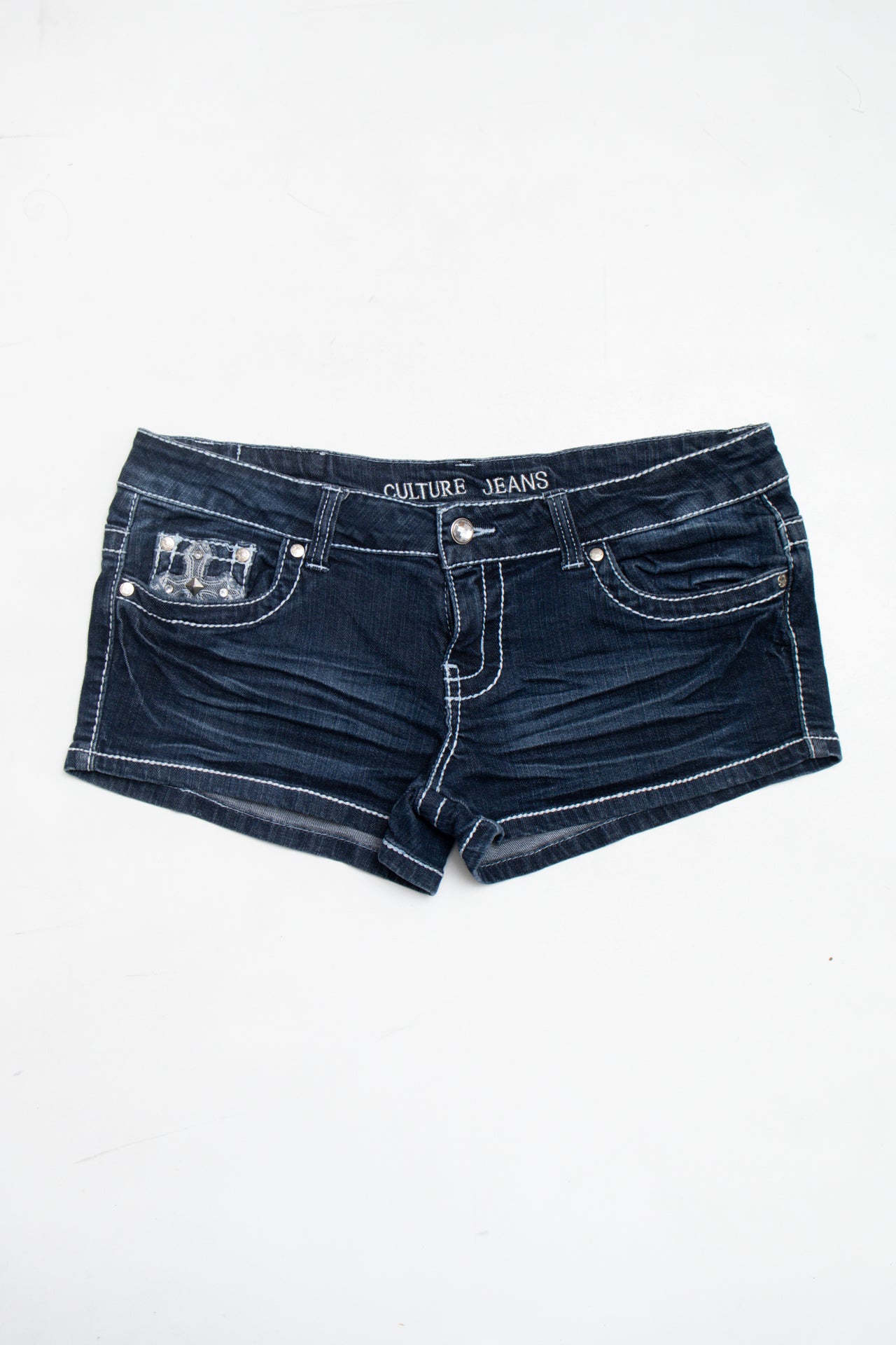 #27 Culture studded pocket denim mini shorts | c. 162 | size 10