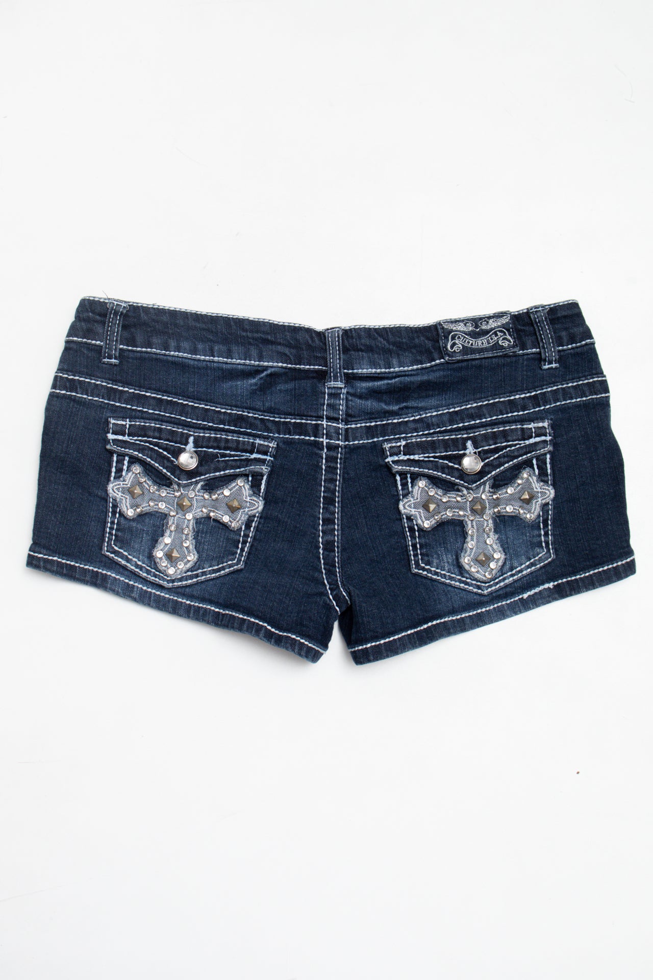 #27 Culture studded pocket denim mini shorts | c. 162 | size 10