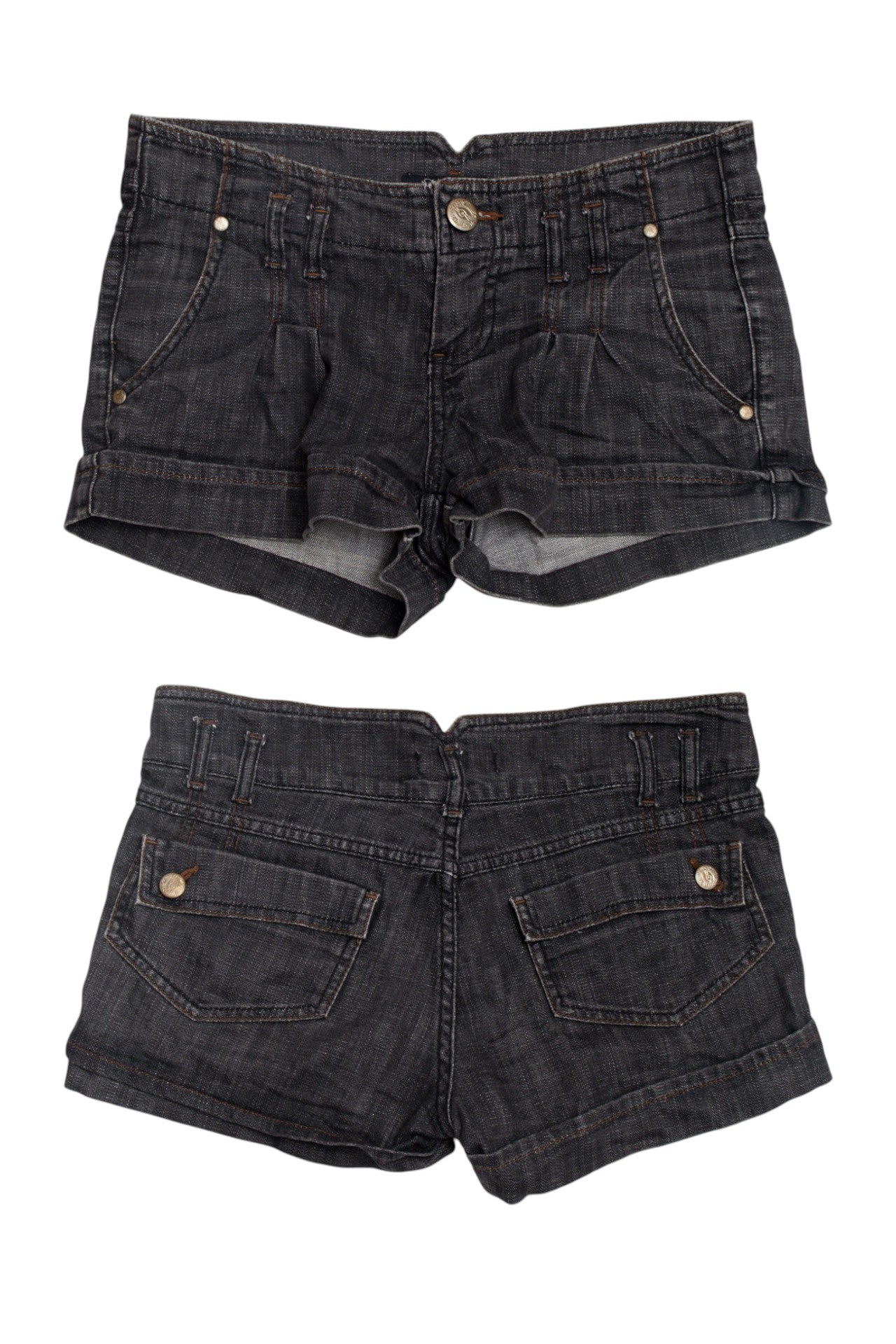 #30 pleated grey denim mini shorts | c. 162 | size 8