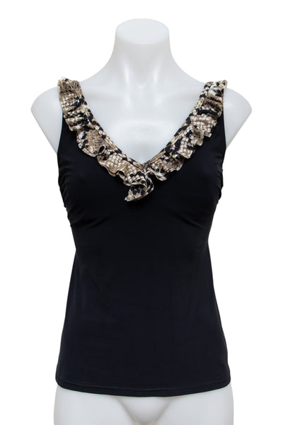 #64 Ruffle Detail Tank Top Black | c. 181 | Size 8/36D