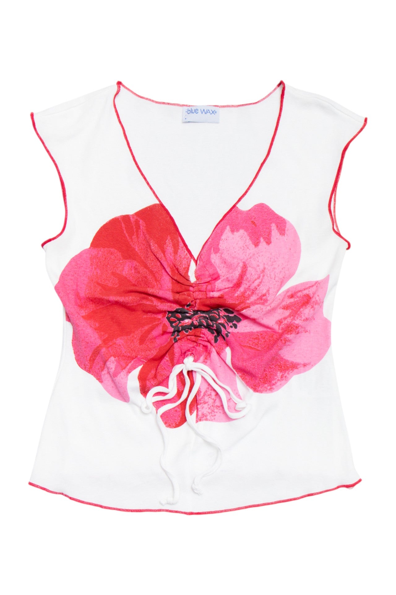 #105 Blue Wax hibiscus cotton ruched tank | c. 162 | size 8