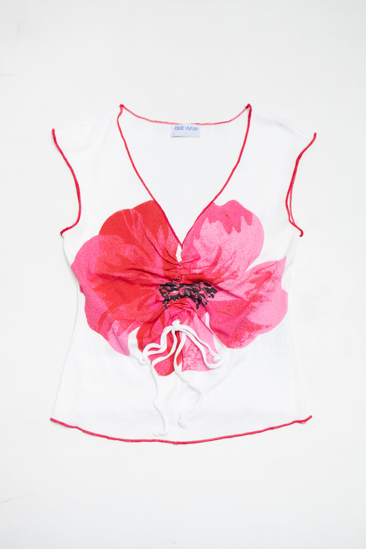 #105 Blue Wax hibiscus cotton ruched tank | c. 162 | size 8