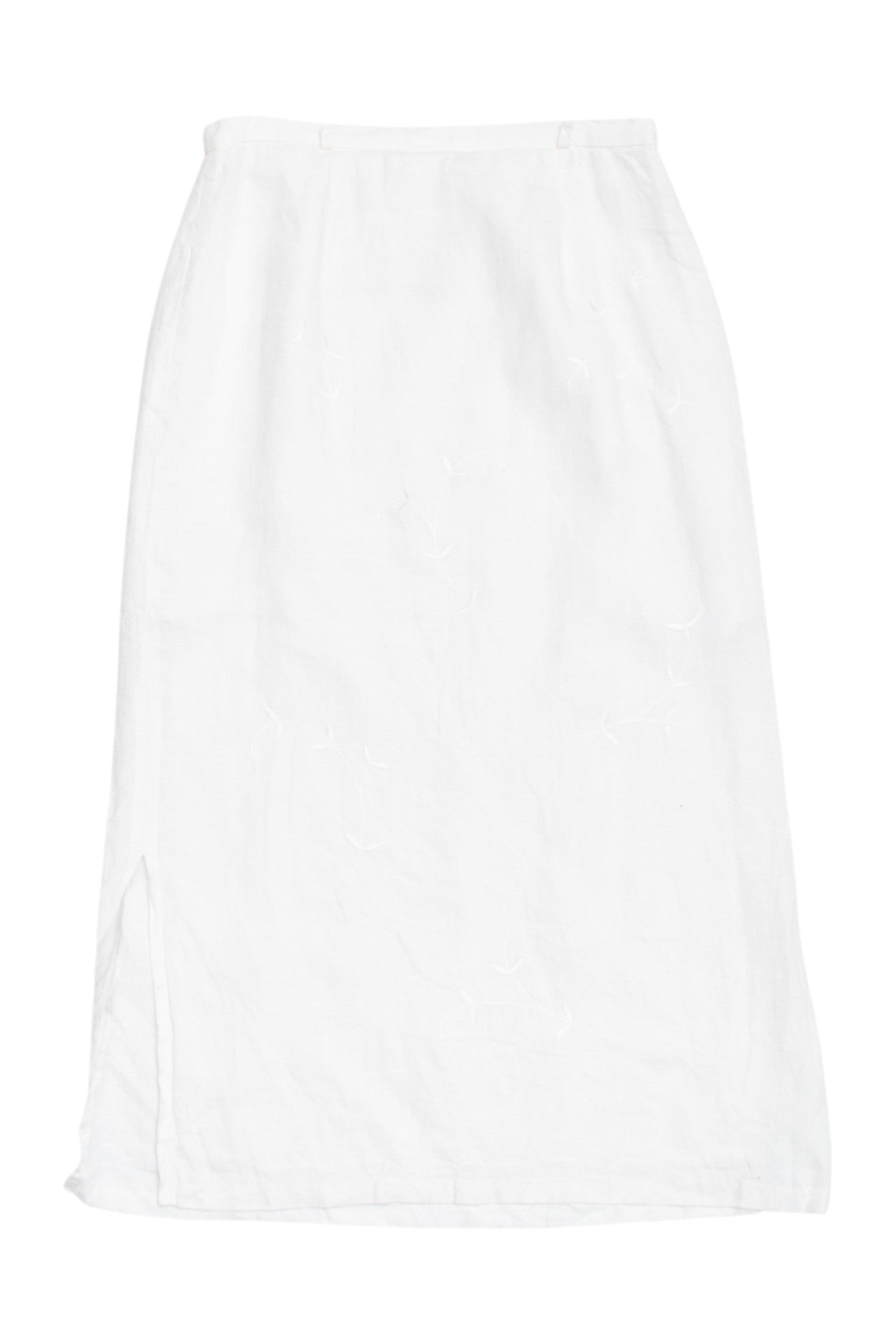 #115 embroidered linen midi skirt | c. 162 | size 8