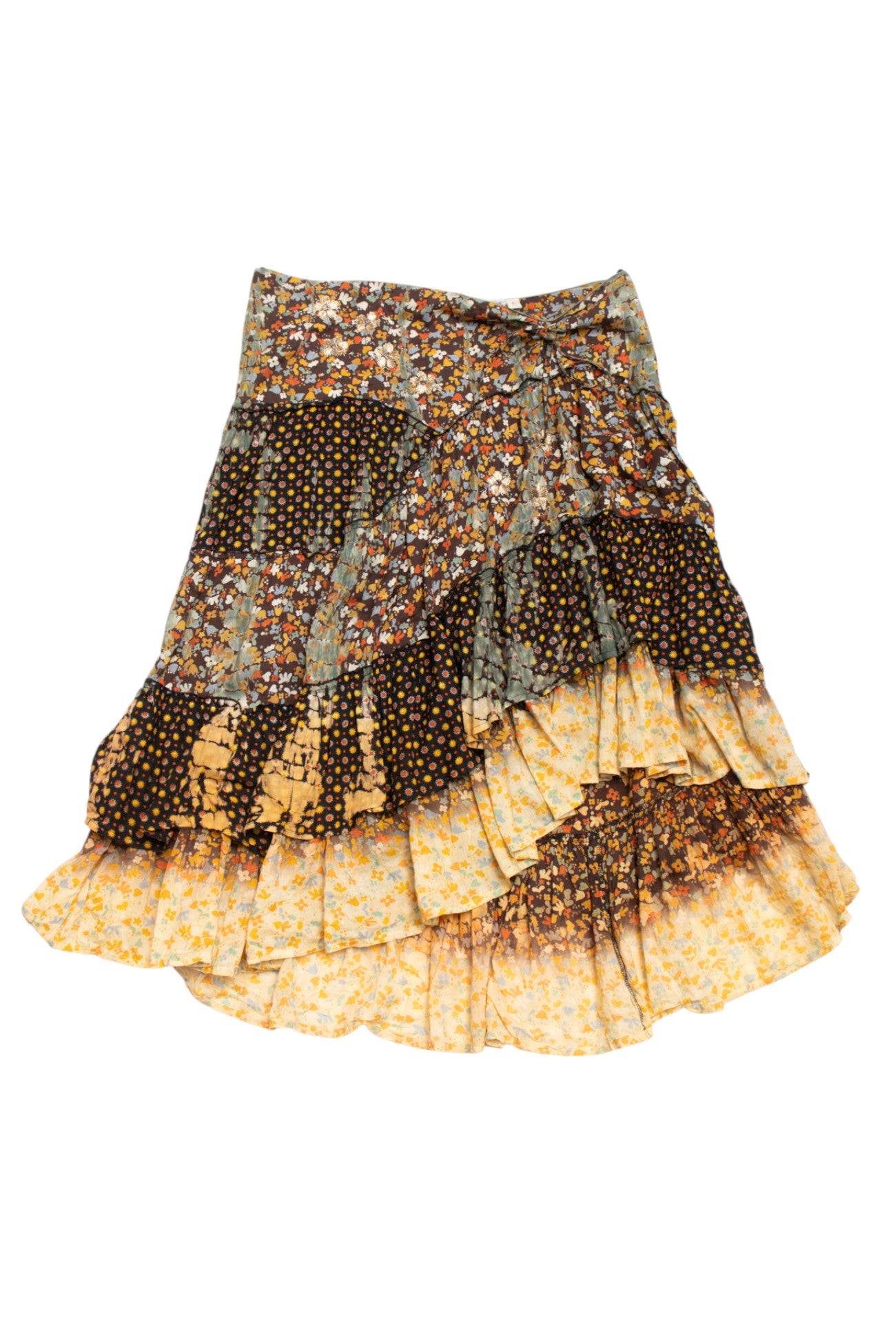 #119 asymmetrical gold embroidered cotton skirt | c. 162 | size 10