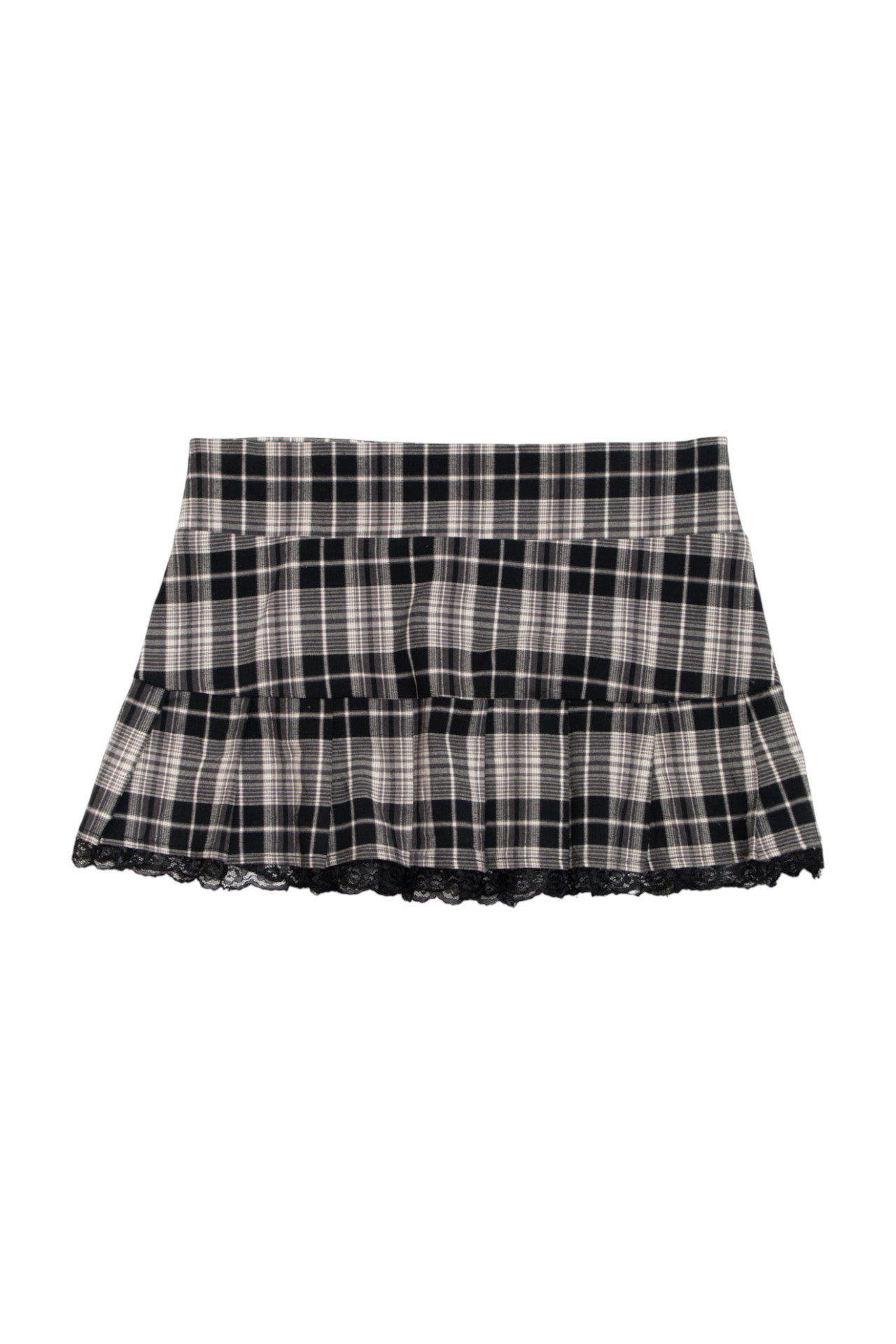 #198 Seduction plaid lace trim mini skirt | c. 154 | size 8