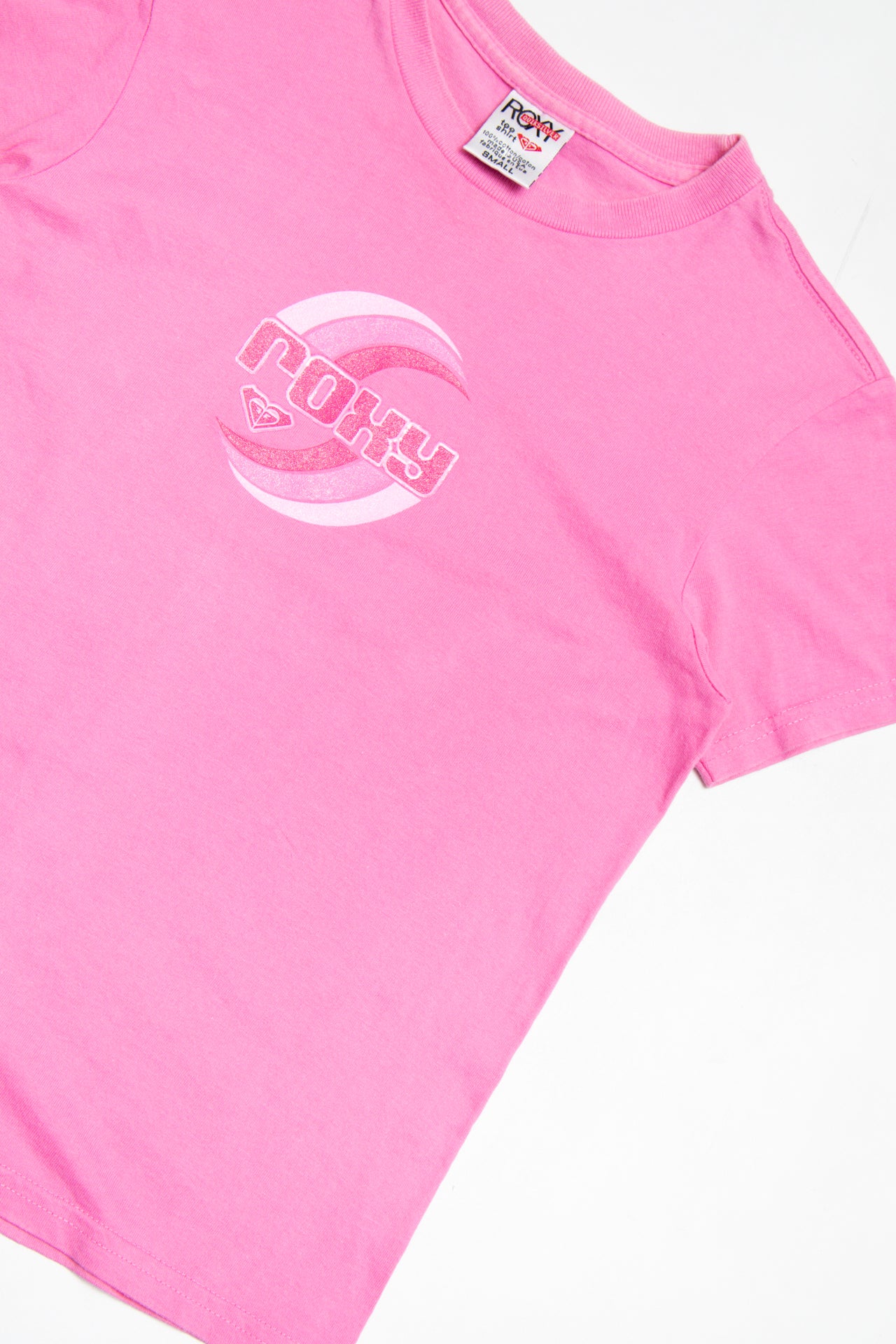 #174 Roxy pink glitter print tee | c. 162 | size 6