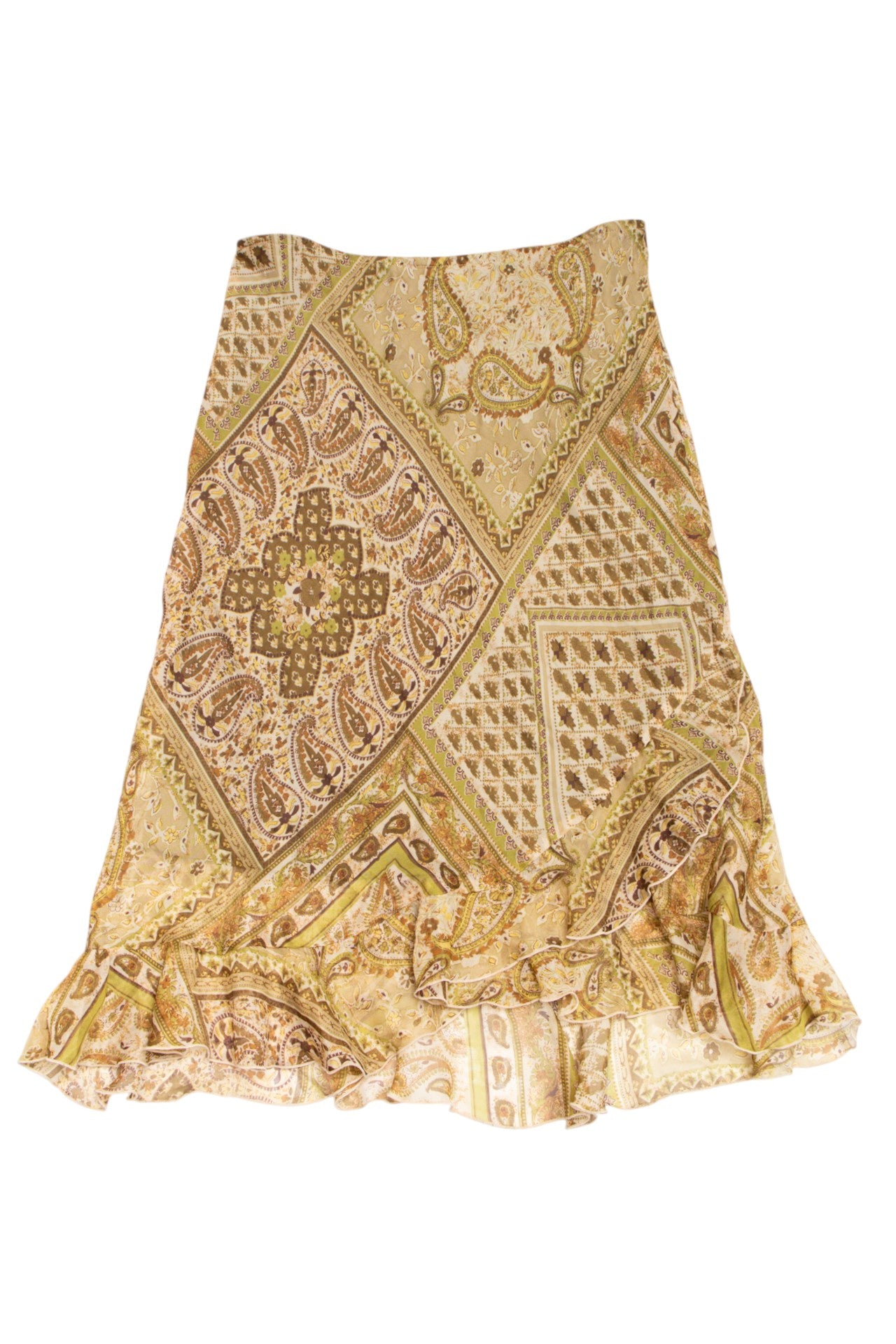 #188 paisley green\brown midi skirt | c. 162 | size 10