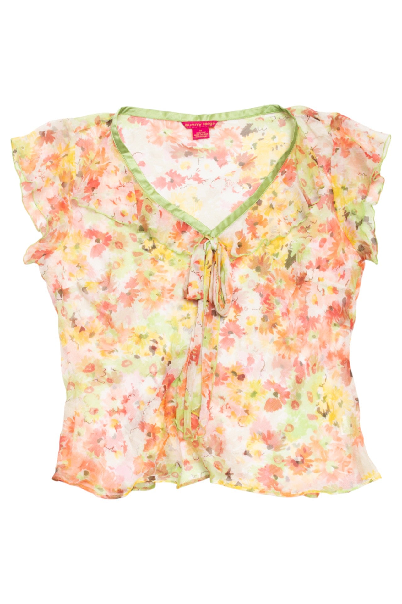 #39 Sunny Leigh Studio Wear By Sunny Leigh Studio Wear By Sunny Leigh Sheer Floral Silk Blouse Orange | c. 172 | Size 10