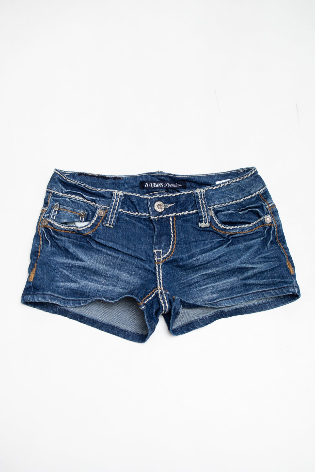 #213 ZCO Jeans stitch work mini shorts | c. 162 | size 6