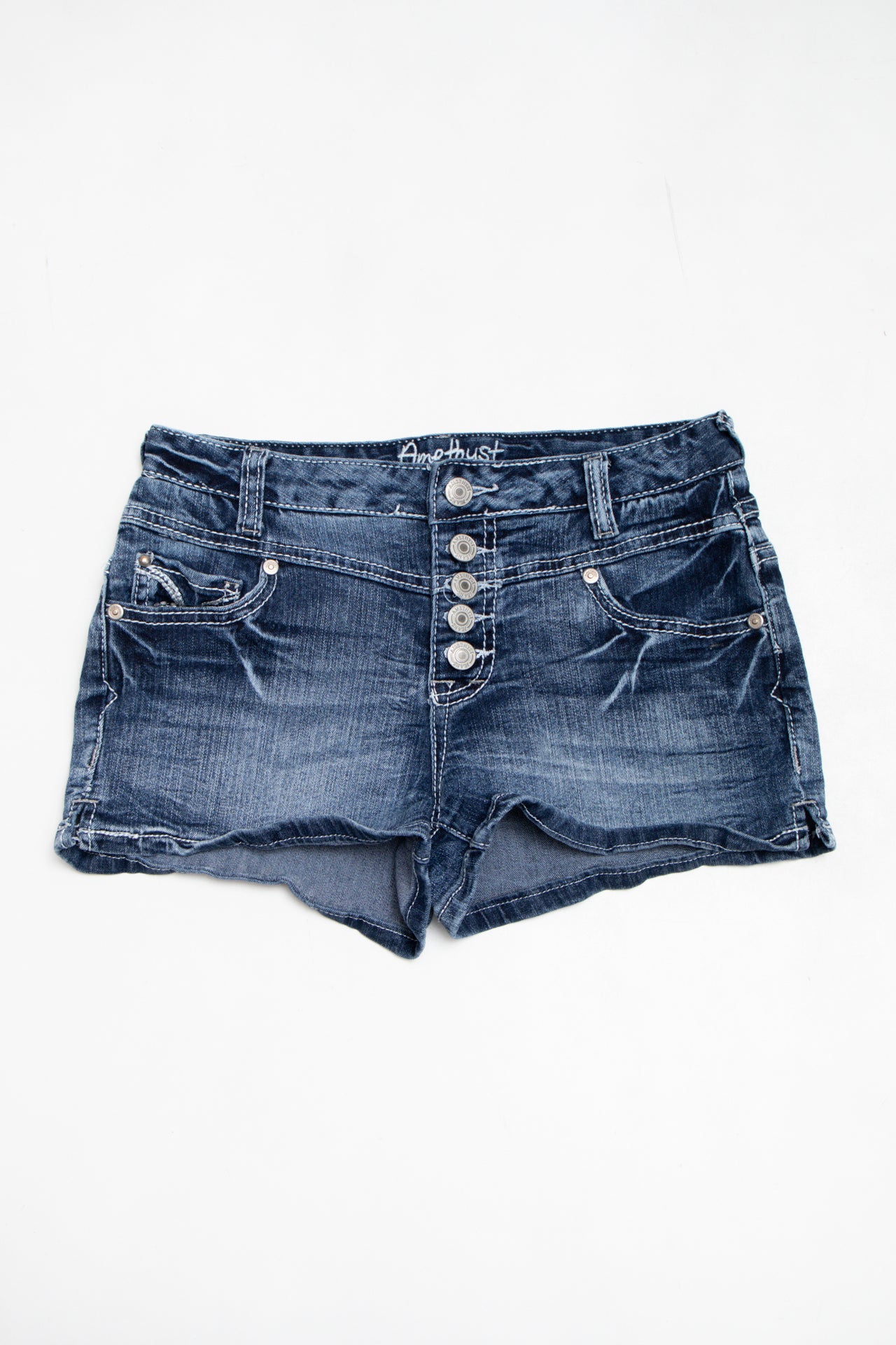 #214 Amethyst denim high-waisted mini shorts | c. 162 | size 6
