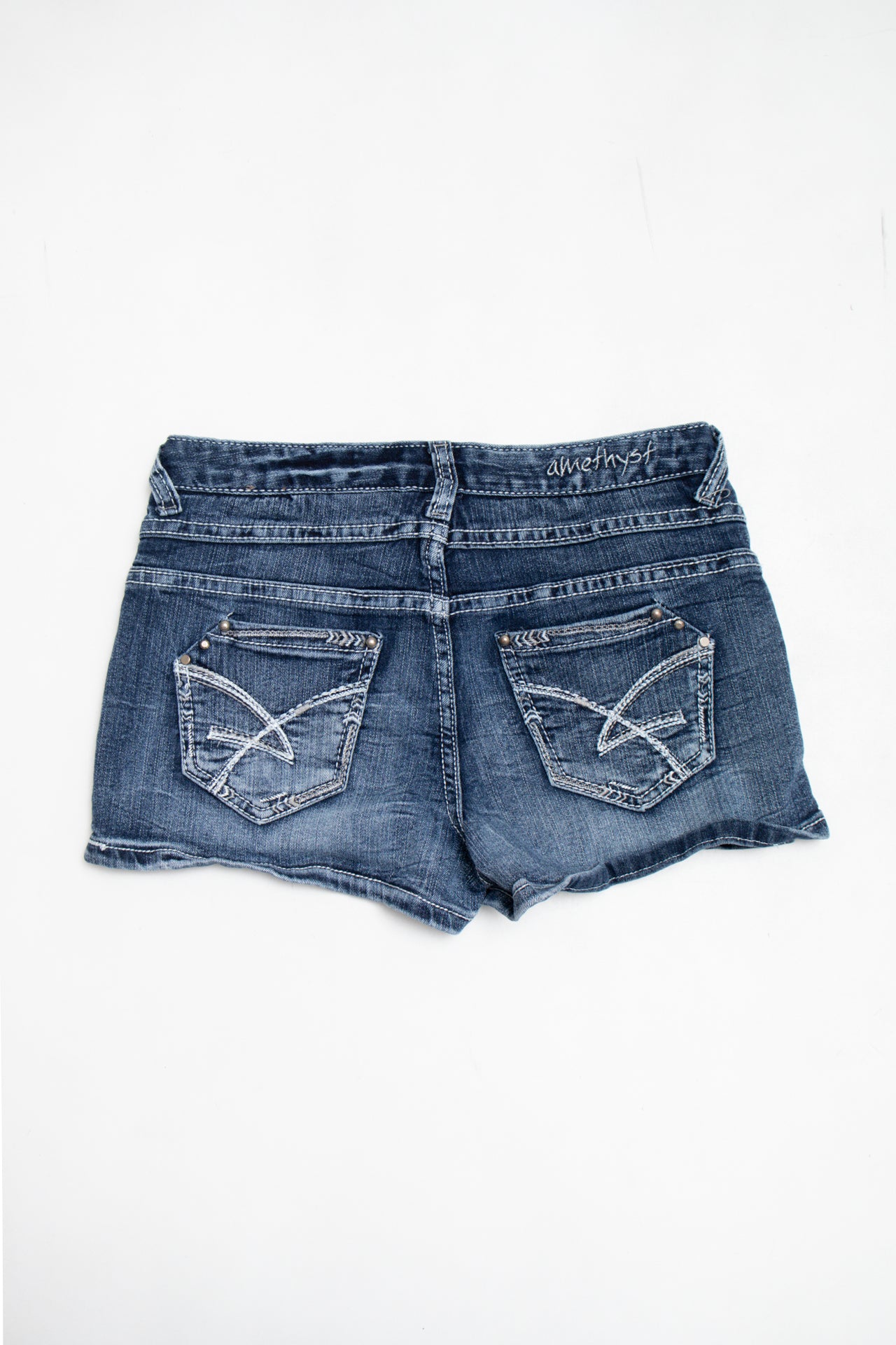 #214 Amethyst denim high-waisted mini shorts | c. 162 | size 6