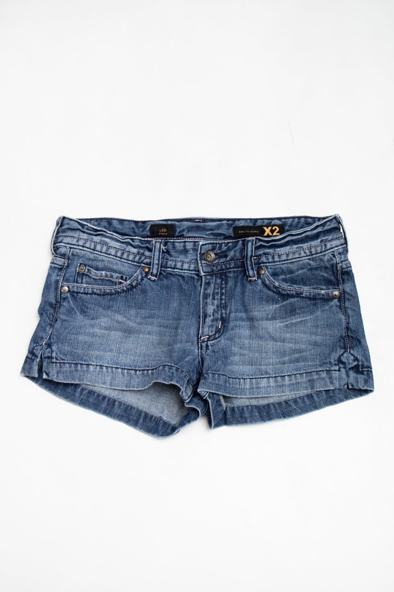 #223 X2 denim embroidered mini shorts | c. 162 | size 8
