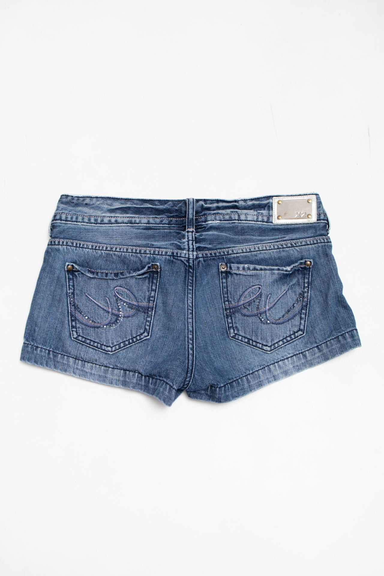 #223 X2 denim embroidered mini shorts | c. 162 | size 8