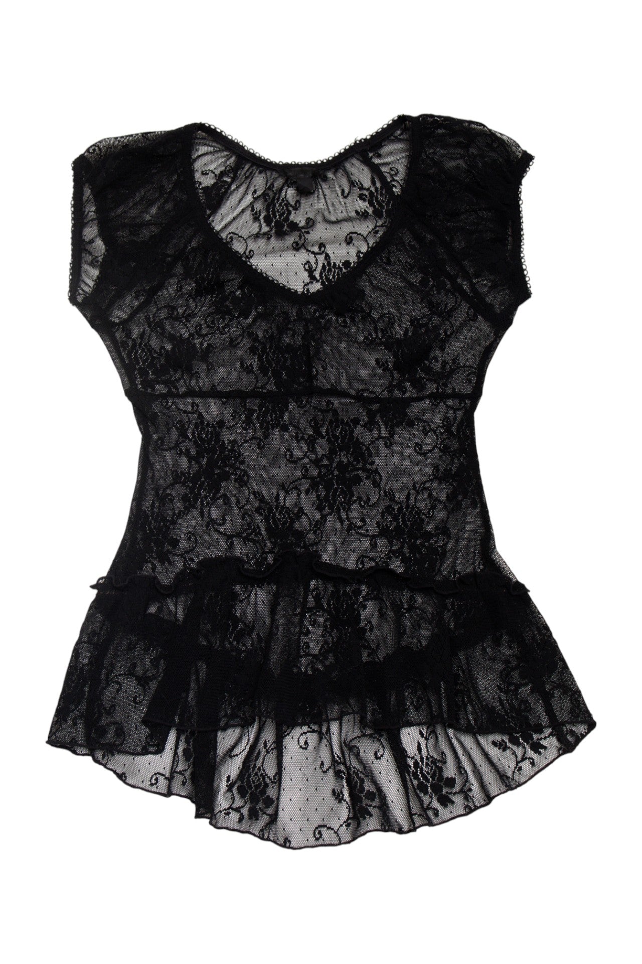 #55 Lace Peplum Top Black | c. 172 | Size 10
