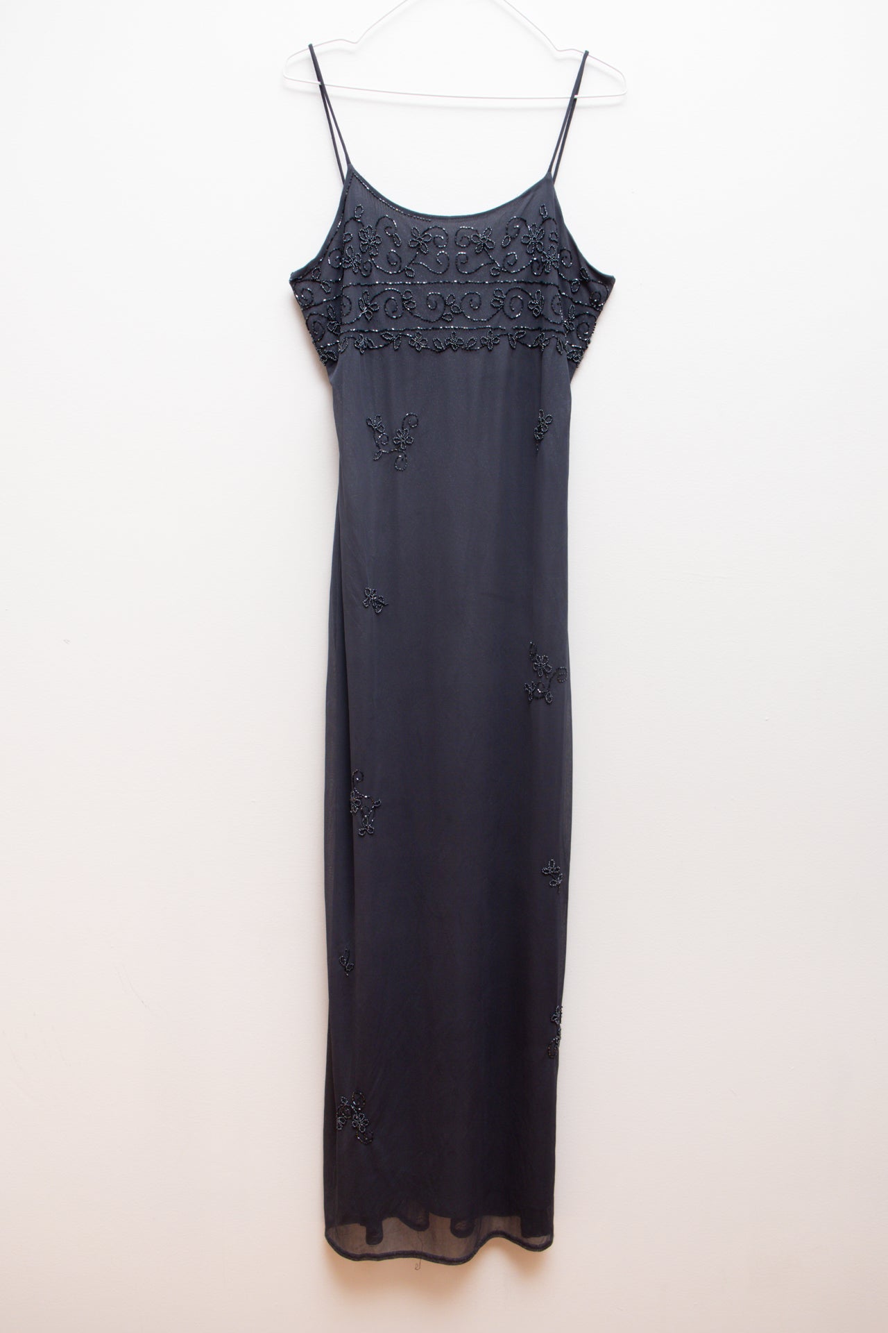 #230 Onyx Nite beaded deep silver maxi dress | c. 162 | size 8