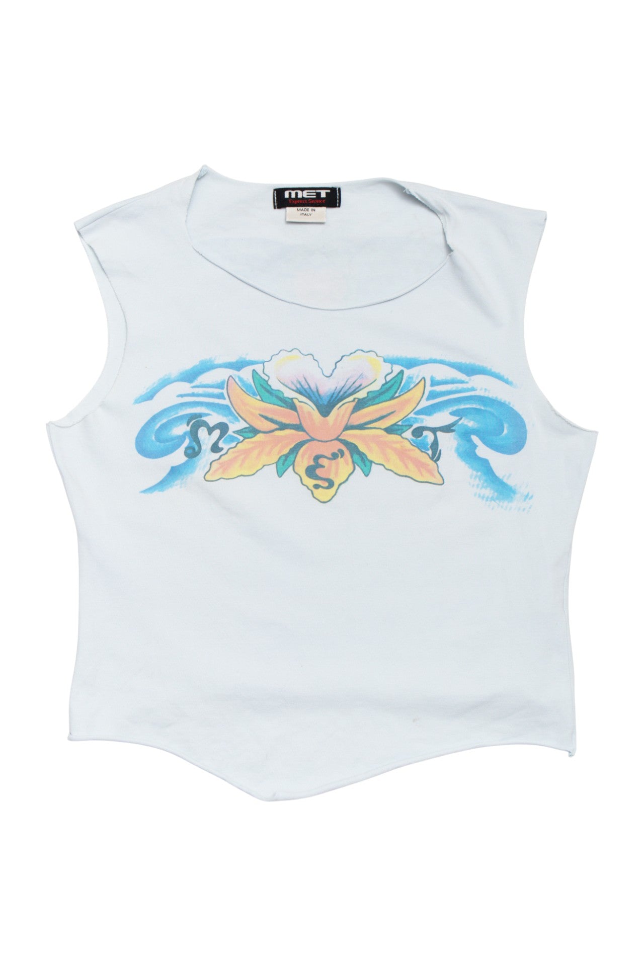 #67 Met Express Service Sleeveless Graphic Top White | c. 172 | Size 10