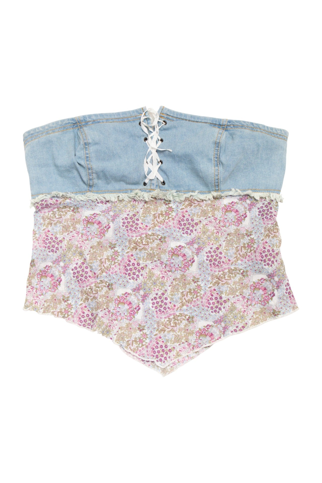 #68 Faang Strapless Denim And Floral Corset Top Blue | c. 172 | Size 12
