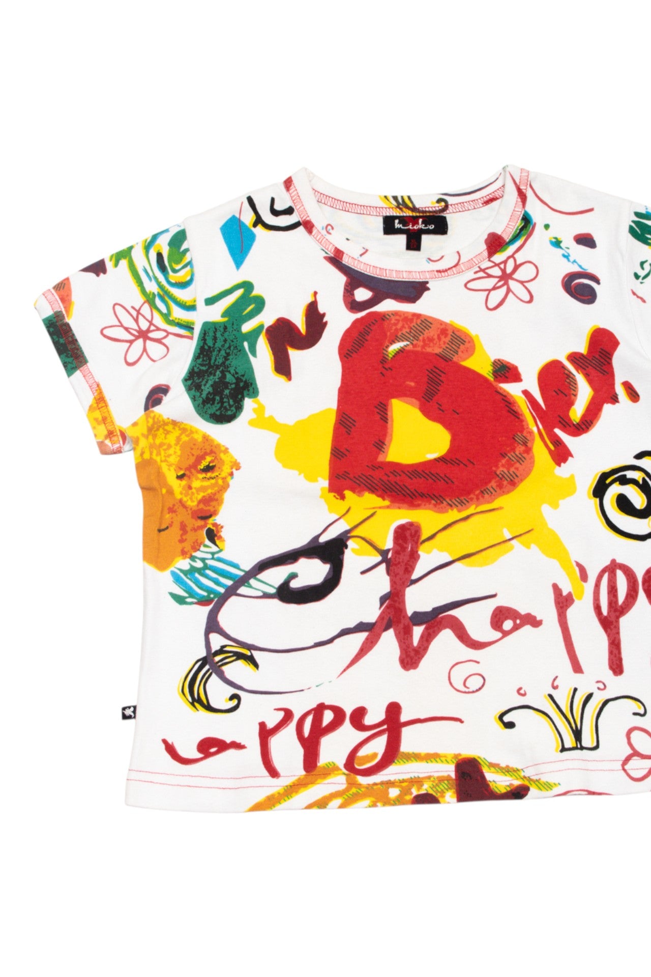 #70 Mikiwo Allover Abstract Graphic T-shirt White | c. 172 | Size 14