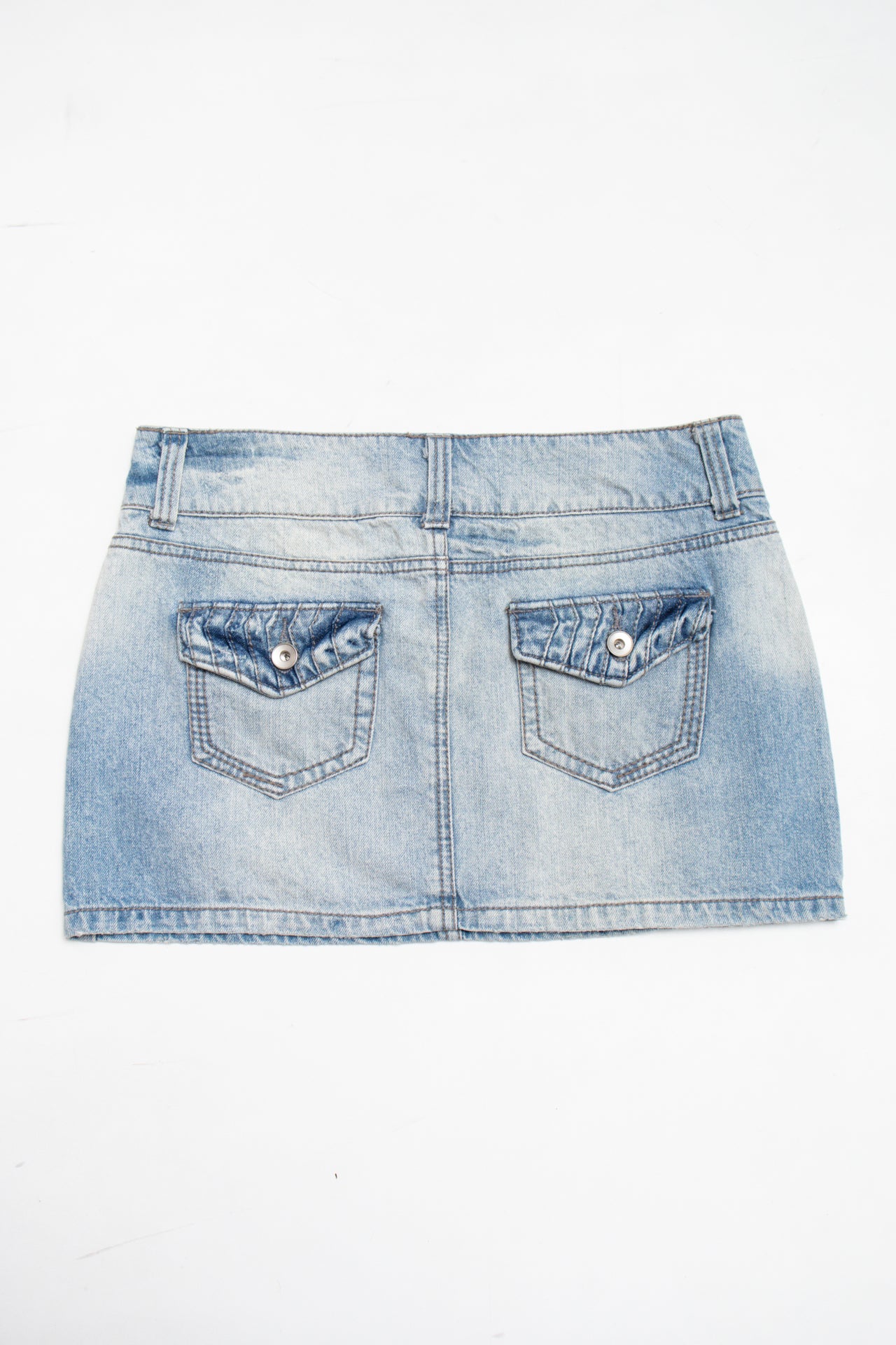#03 stitched front pockets denim mini skirts | c. 162 | size 8